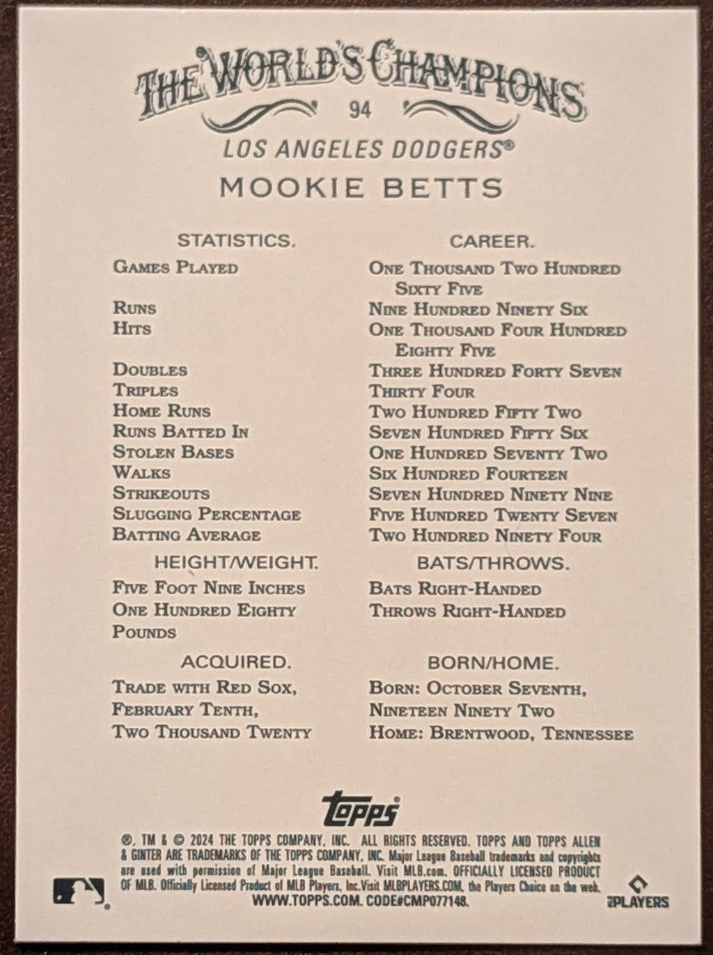 2024 Topps Allen & Ginter Hot Box Foil Mookie Betts #94 Dodgers image 2