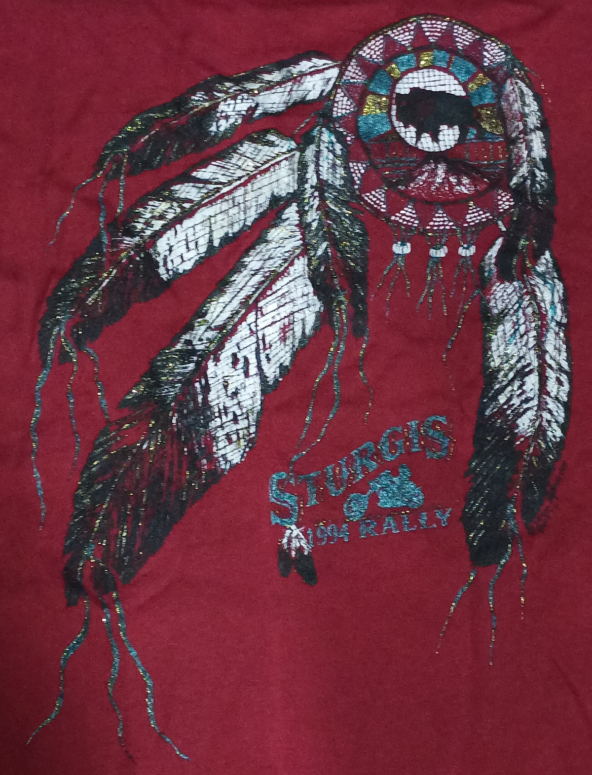 1994 Sturgis Motorcycle Rally Tee Dream Catcher Maroon Size XL image 3
