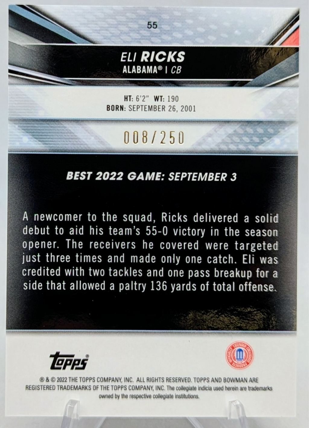 2022 Bowman's Best University Eli Ricks Purple Refractor /250 Eagles image 2