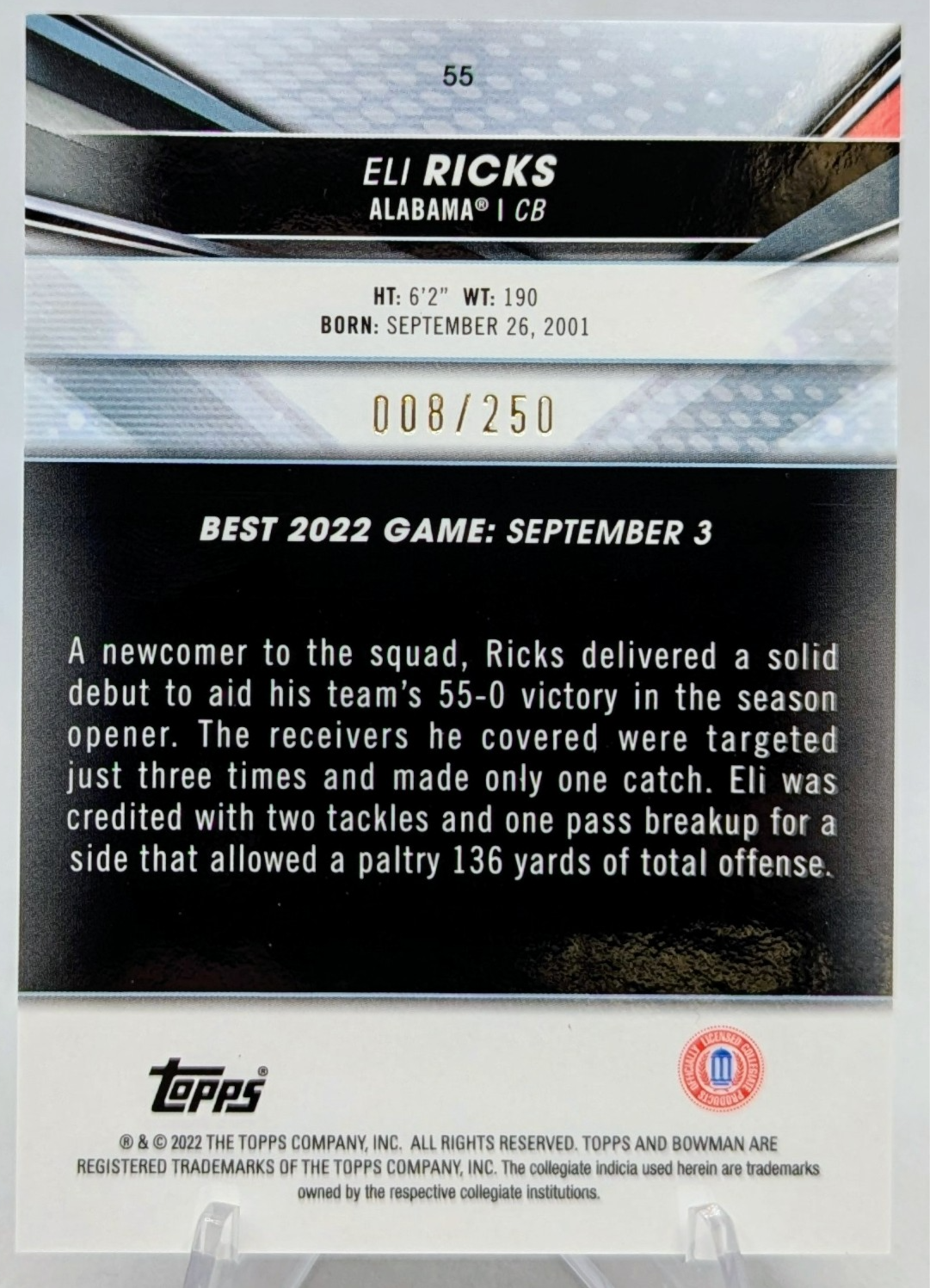 2022 Bowman's Best University Eli Ricks Purple Refractor /250 Eagles image 2