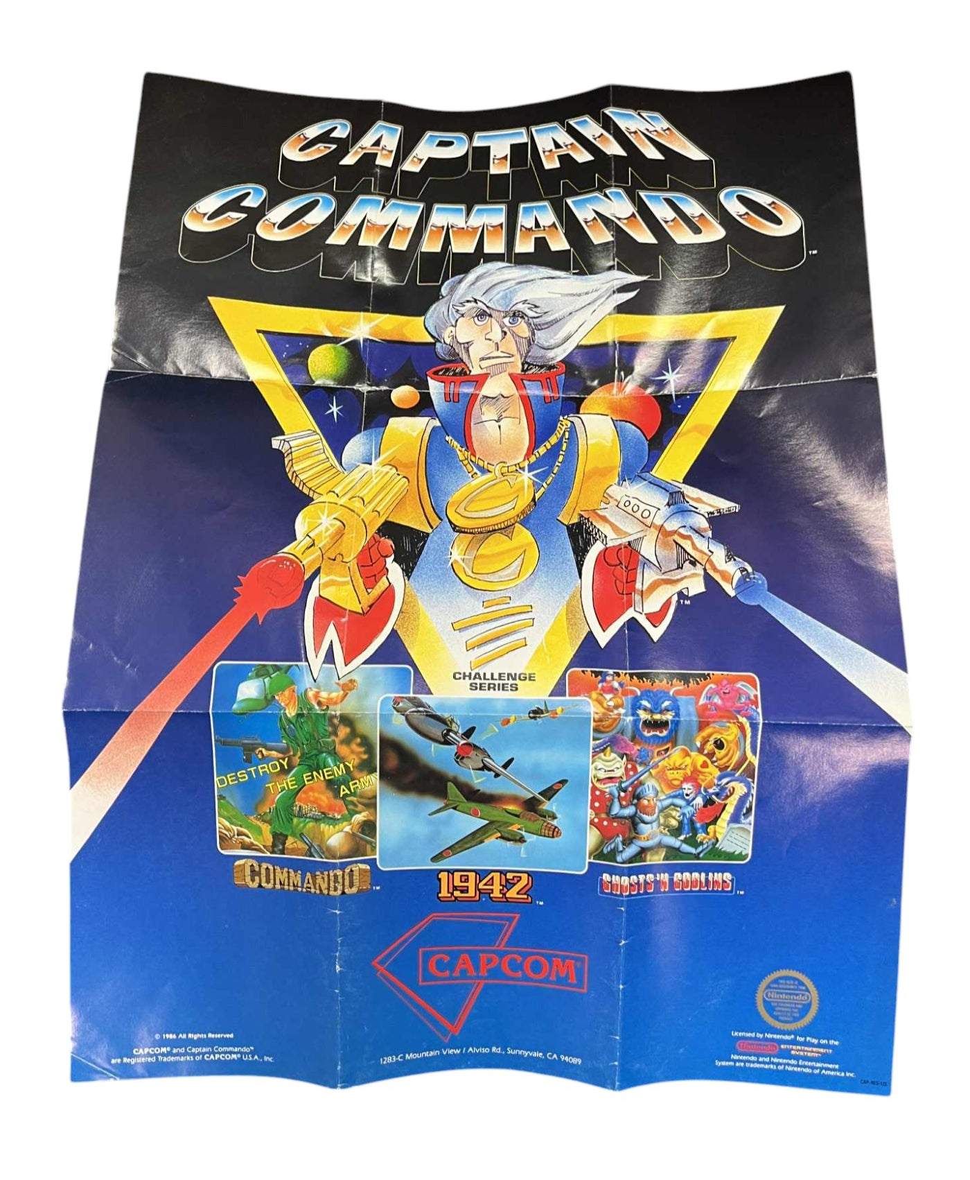 1986 NES Official Nintendo Captain Commando CAP-NES-US Poster Fold Out - DT