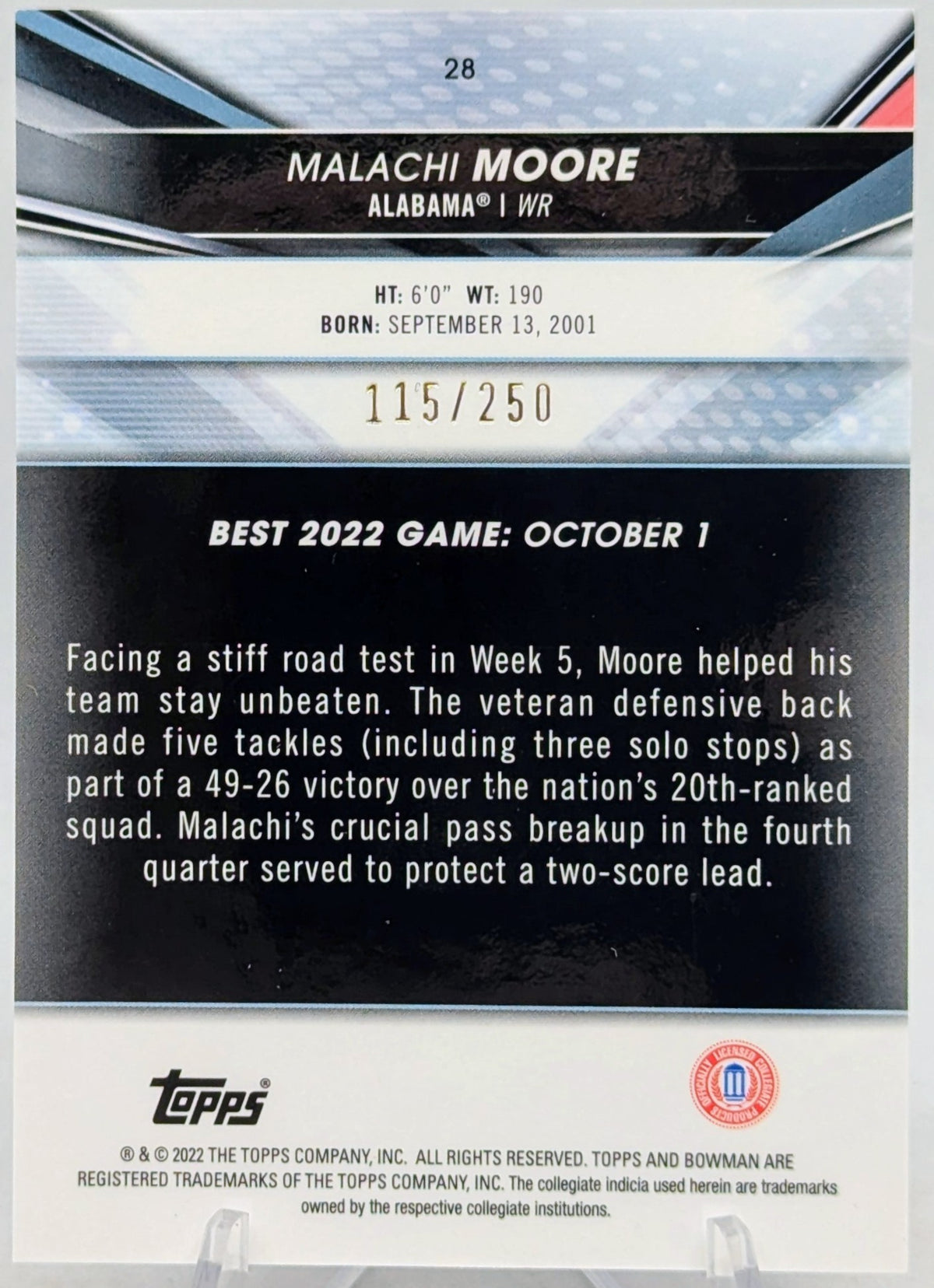 2022 Bowman's Best University Malachi Moore RC Purple Refractor /250 Alabama image 2