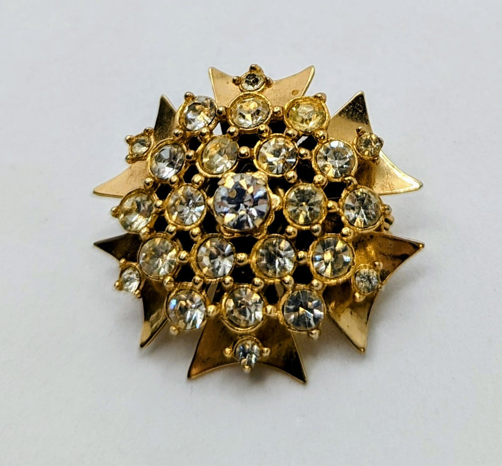 1940s Rhinestone Brooch/Pendant Gold Toned