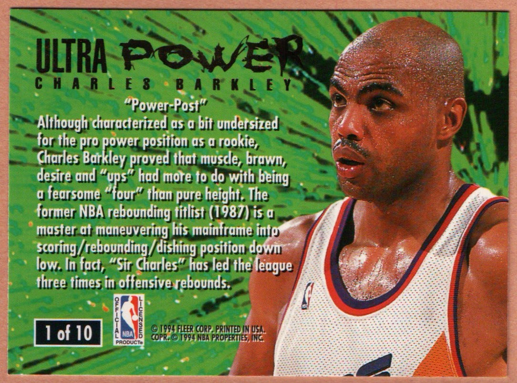 1994-95 Fleer Ultra Power Insert #1 of 10 Charley Barkley Phoenix Suns HOF Card image 2