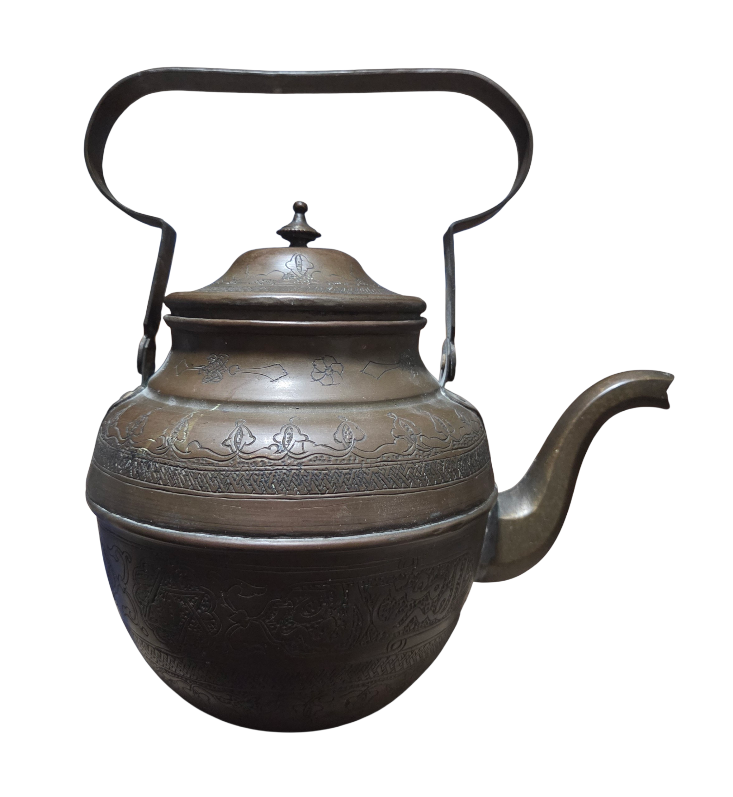 19th Century Middle Eastern Or Persian Hand Hammered Copper Or Brass Teapot image 2