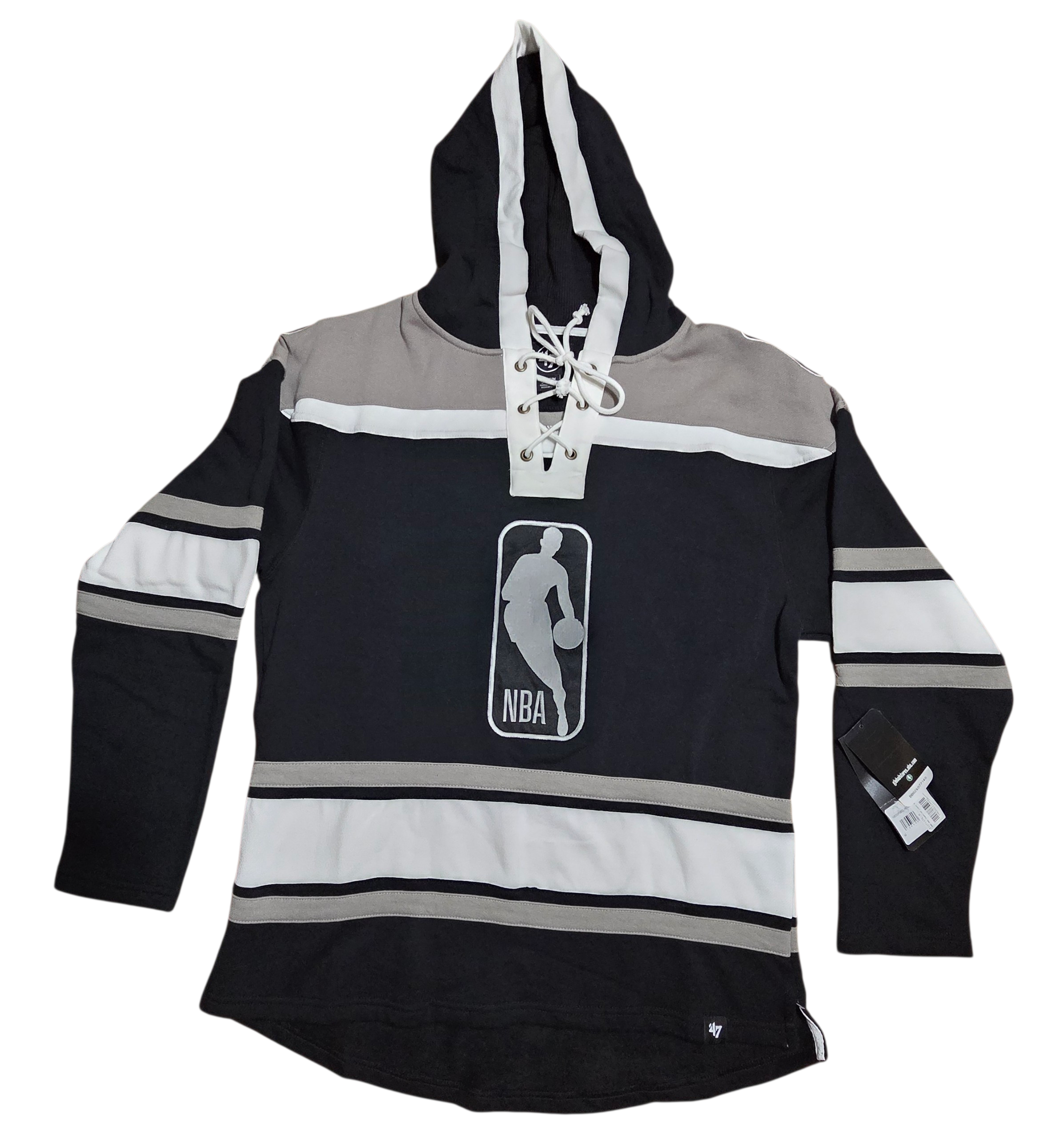 '47 Brand NBA Basketball Lacer Hood Pullover Sweatshirt White/Black/Tan Medium