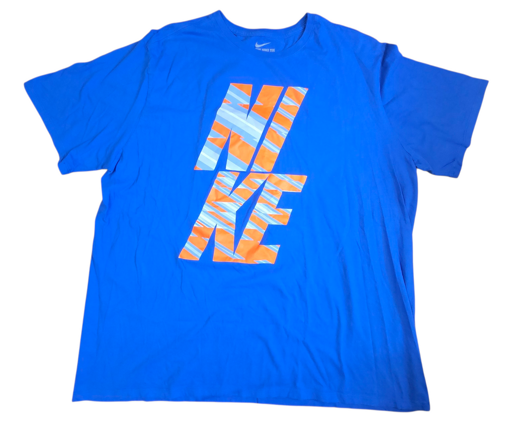 Nike Athletic Cut Stack Letters Graphic Retro Blue/Orange Mens Size 3XL T-Shirt