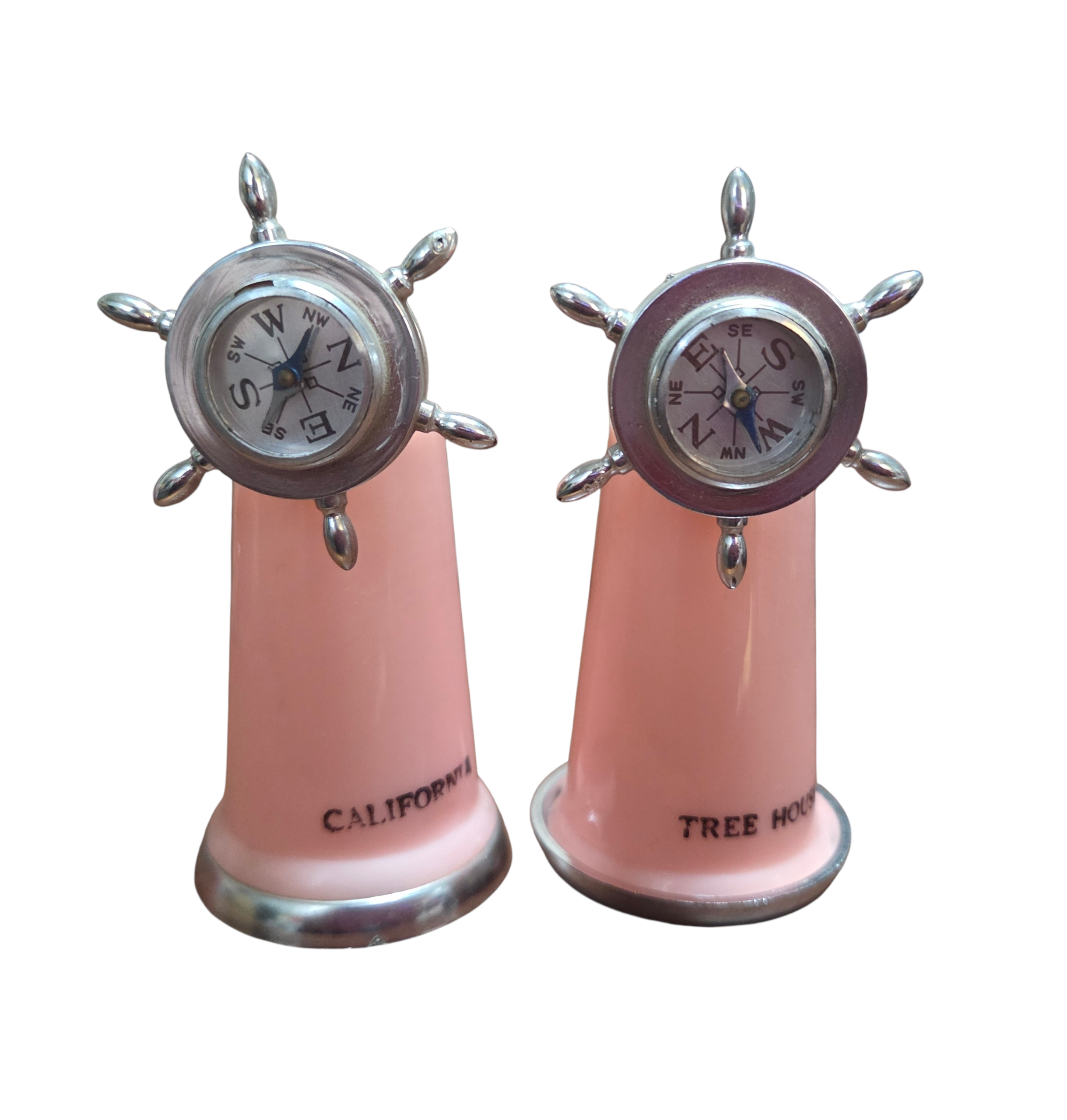 Enco Salt Pepper Shakers Pink California Tree House Souvenir Compass Ship Wheel image 2