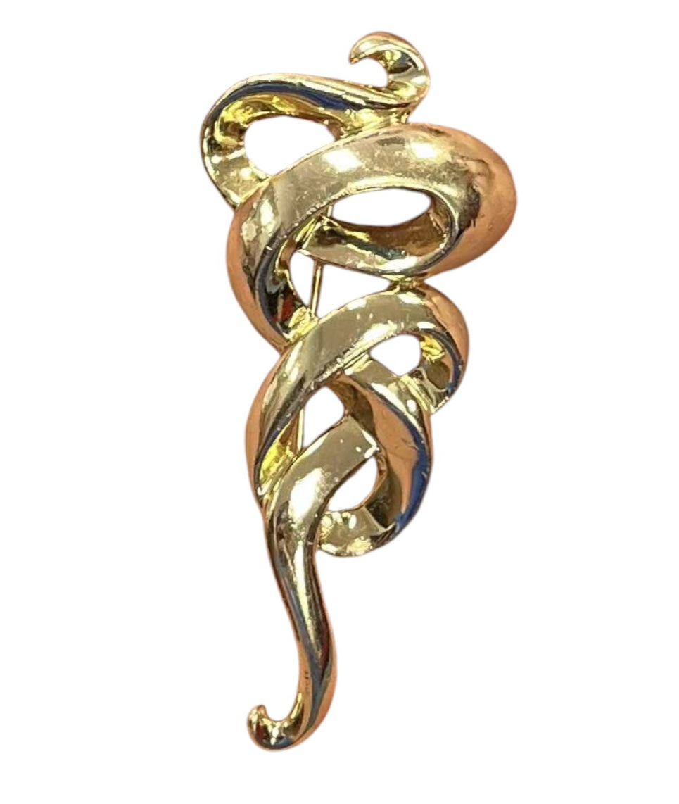 AJC Gold Tone Openwork Ribbon Swirl Fashion Brooch Scarf Lapel Pin 2.5"
