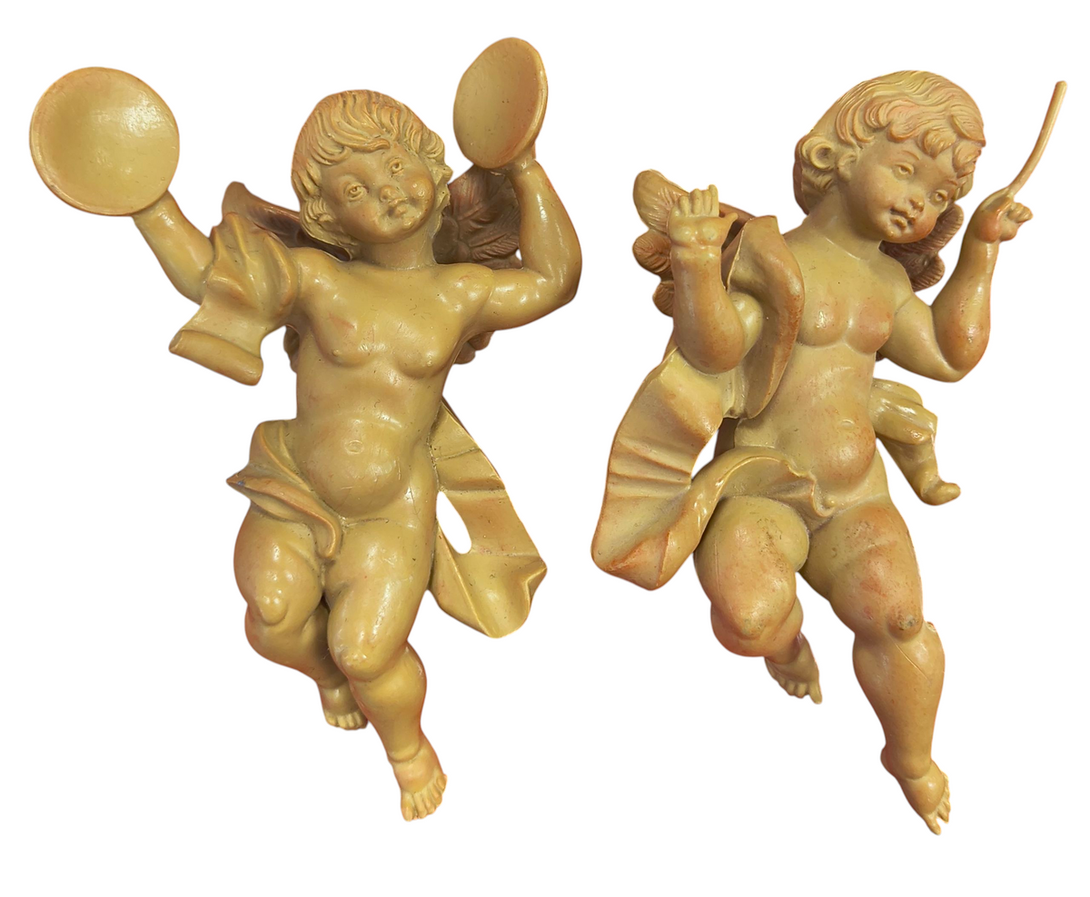 Vintage Plastic Angel Ornaments Cherubs Band Musical Instruments 6" Ornaments
