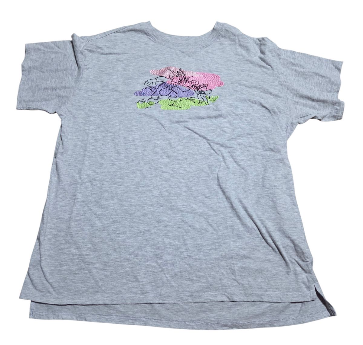 Freeze Hanna Barbera Tom & Jerry Embroidered Double Sided Grey Pastel T-Shirt XL