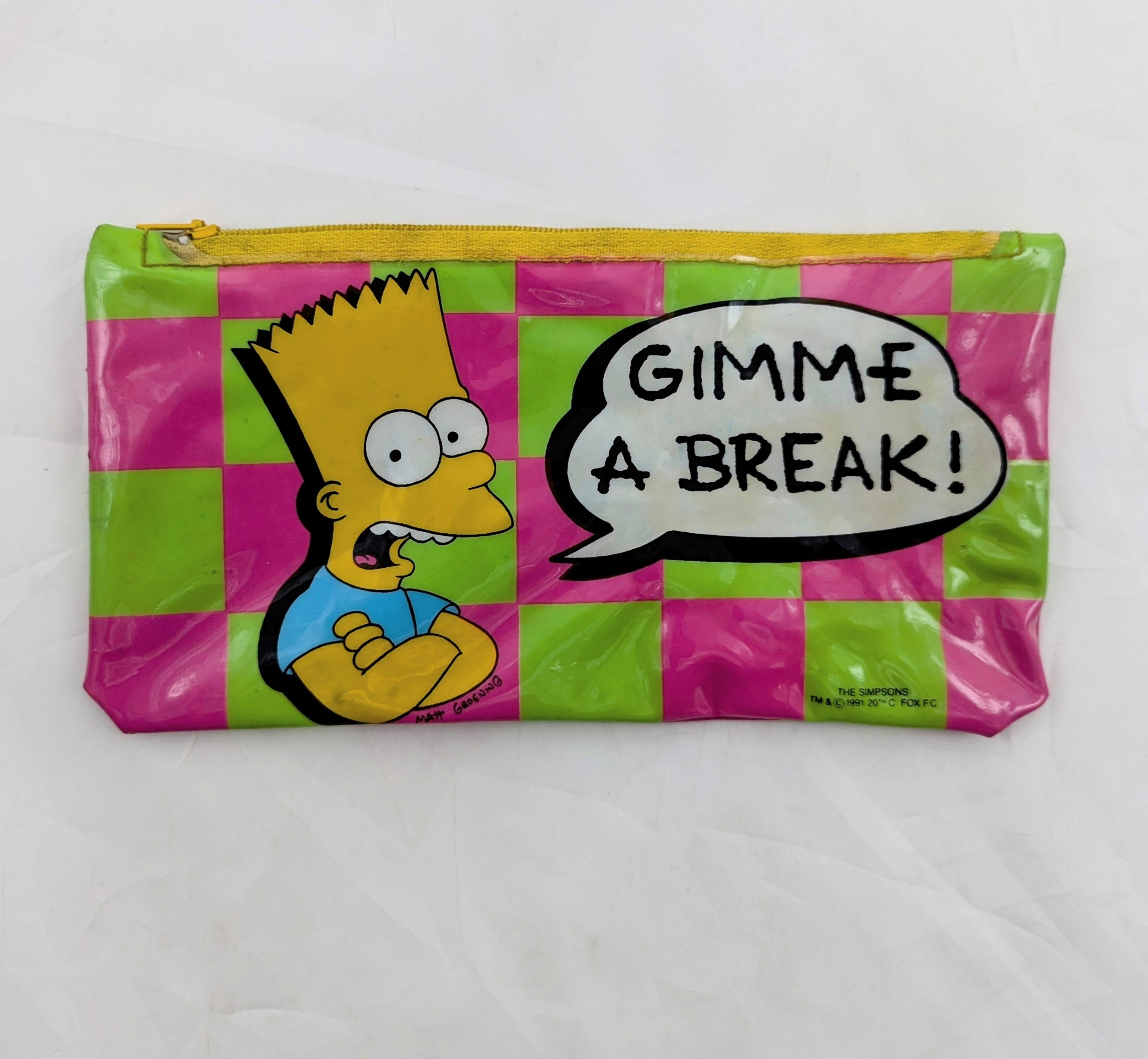 1991 The Simpsons Bart Simpsons Gimme A Break Vinyl Pencil Case Stationary Case image 2