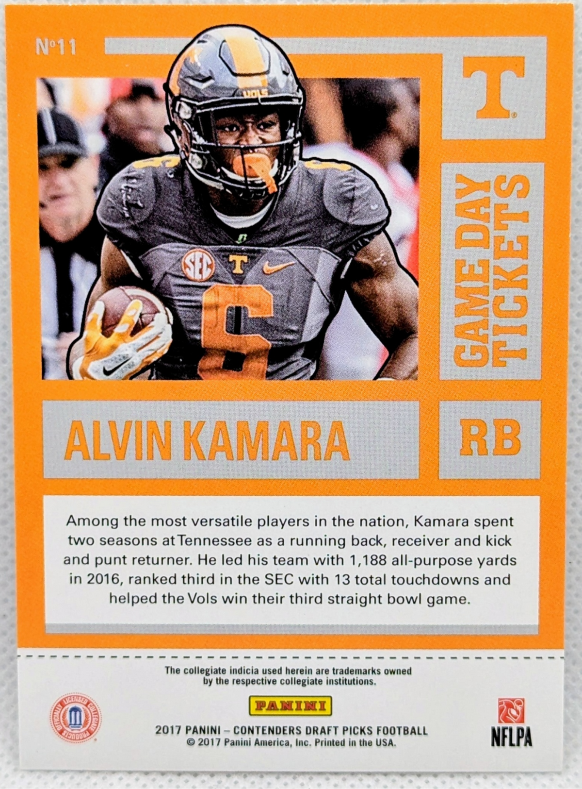 2017 Panini Contenders Draft Picks Alvin Kamara Tennessee Volunteers #11 image 2