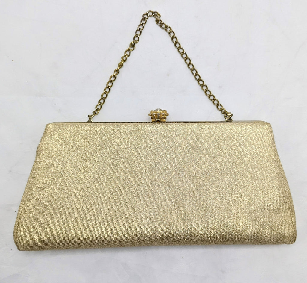 Vintage 1960s Fabric Textured Gold Metallic Clutch Purse
