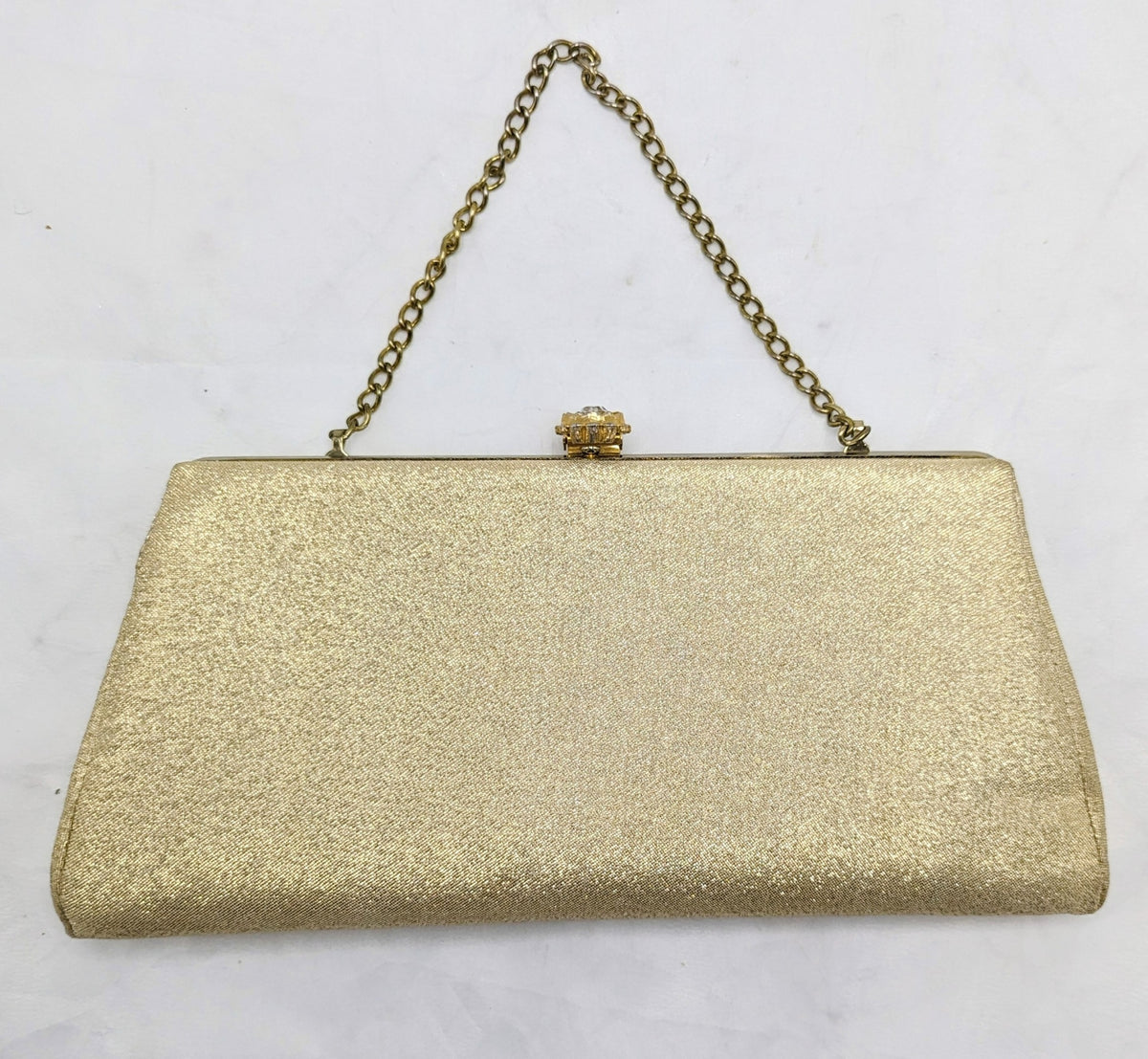 Vintage 1960s Fabric Textured Gold Metallic Clutch Purse