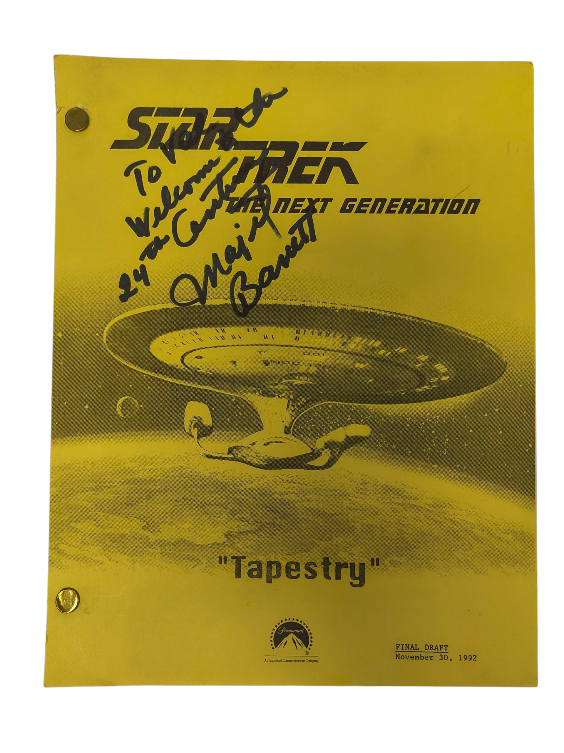 Star Trek The Next Generation Tapestry Original Script 1992 Signed Majel Barrett