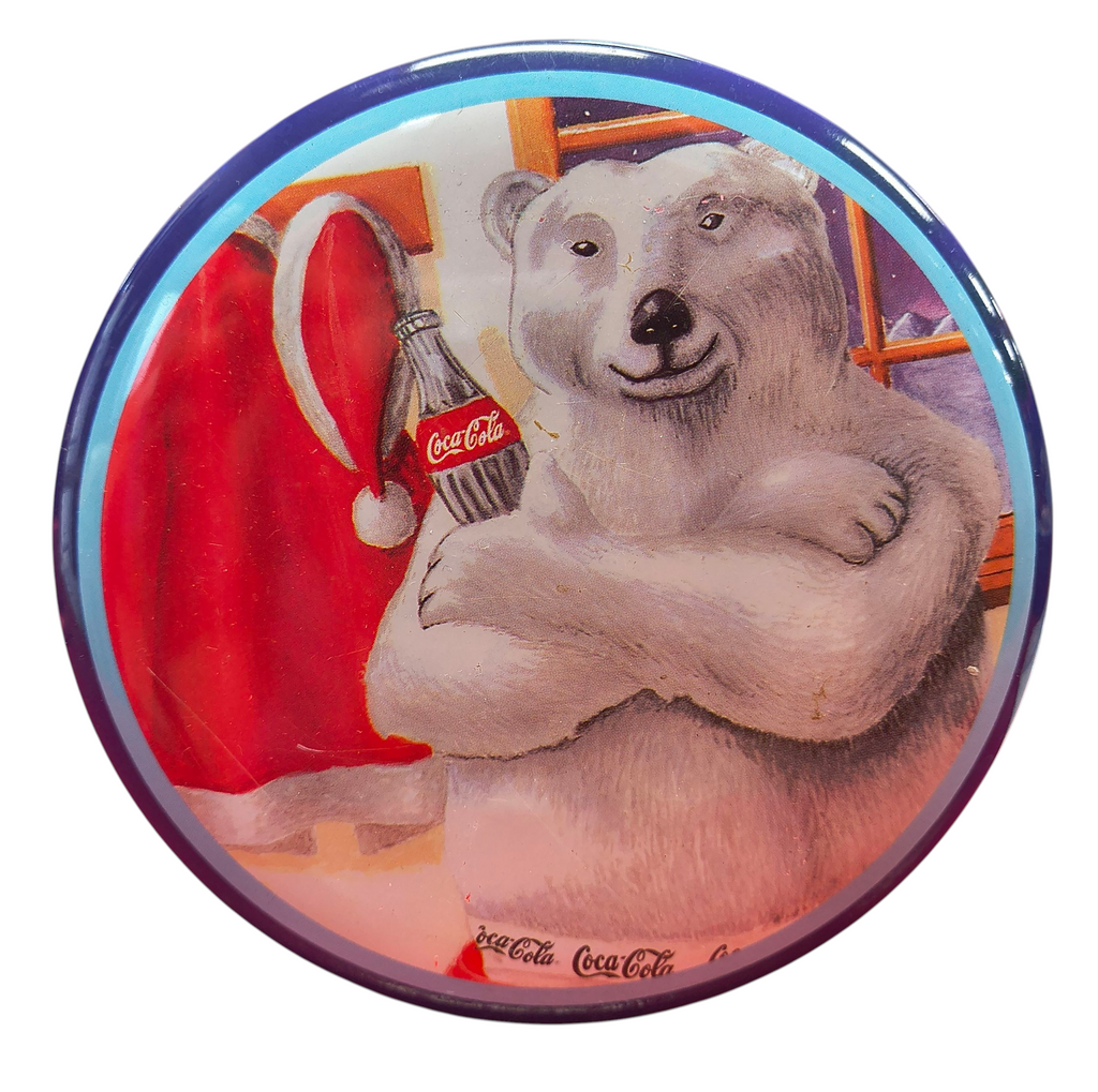 1996 Coca Cola Coke Polar Bear w/ Coke Round Lidded Tin Container