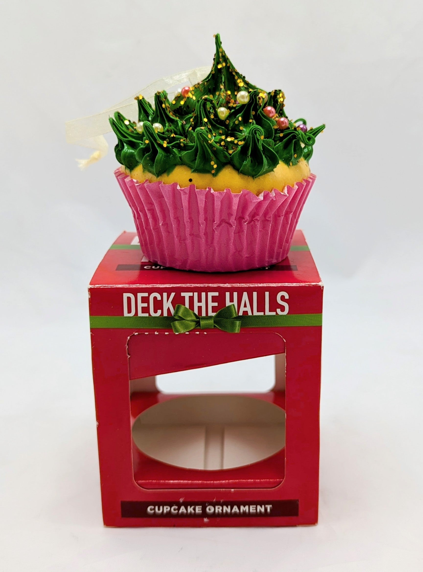 2016 Deck The Halls Green Frosting & Pink Wrapper Cupcake Ornament