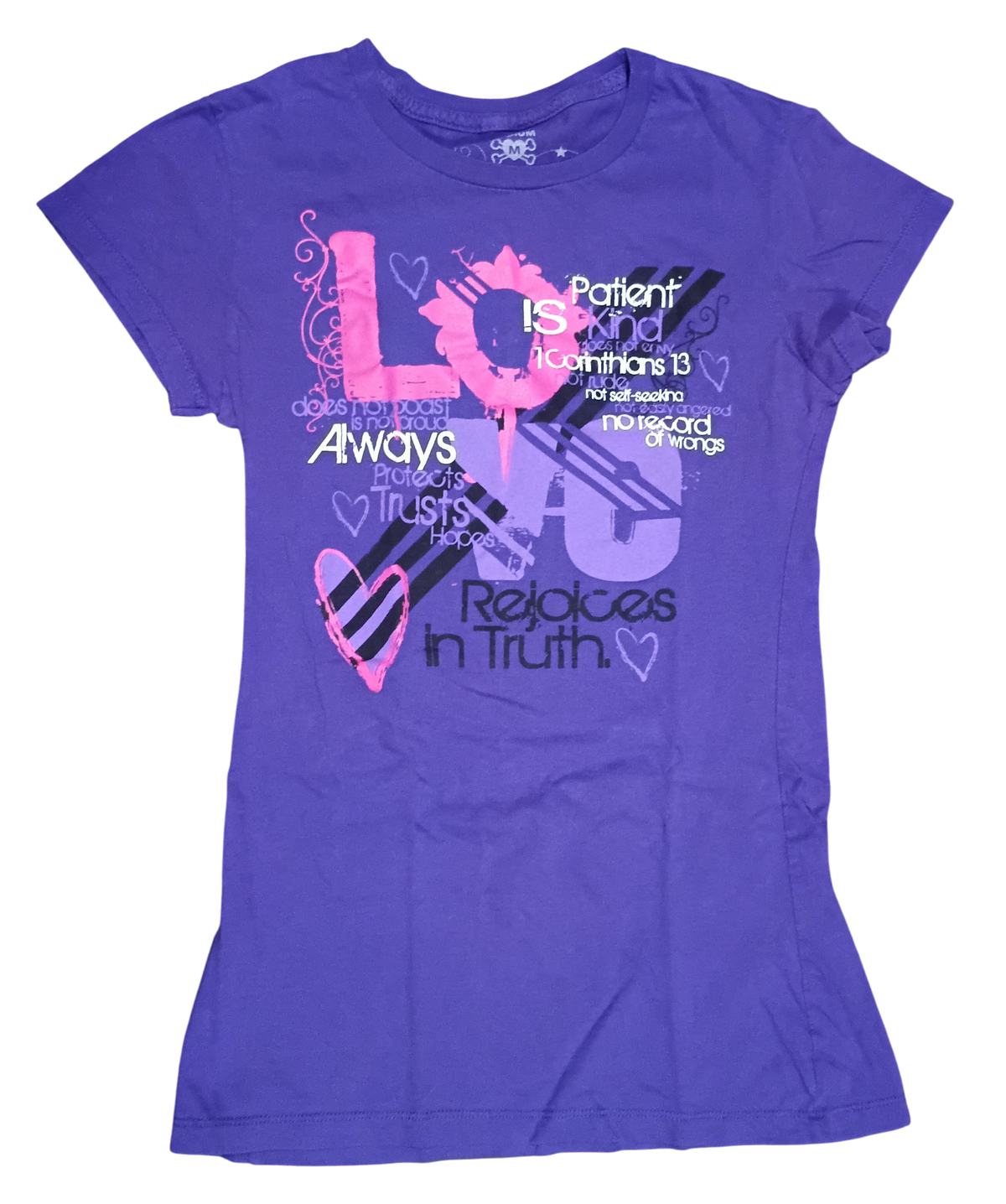 Pedals Gardenfire Love Is 1 Corinthians 13 Bible Verse T-Shirt Girls Medium