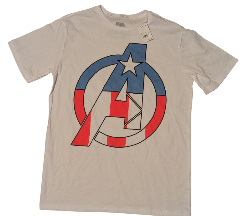 Mad Engine Marvel Captain America Avengers Patriotic Logo White T Shirt Small