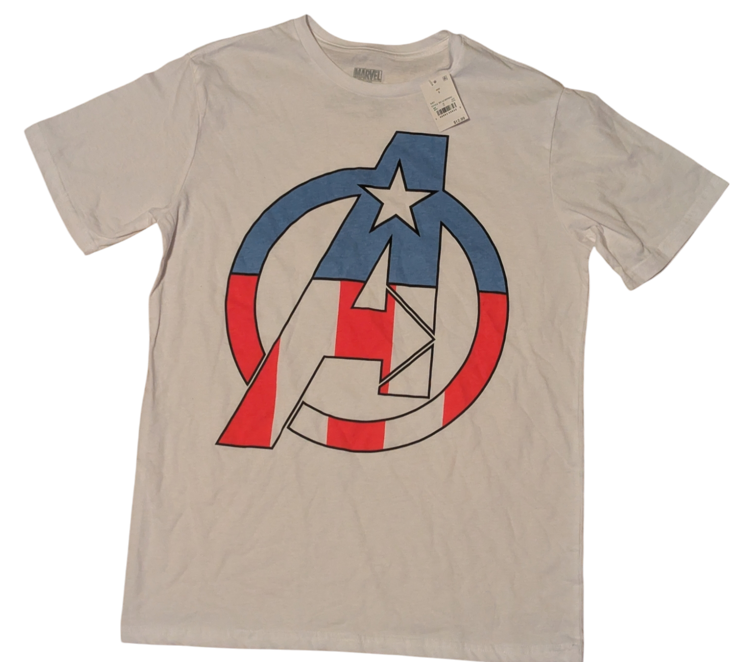 Mad Engine Marvel Captain America Avengers Patriotic Logo White T Shirt Small
