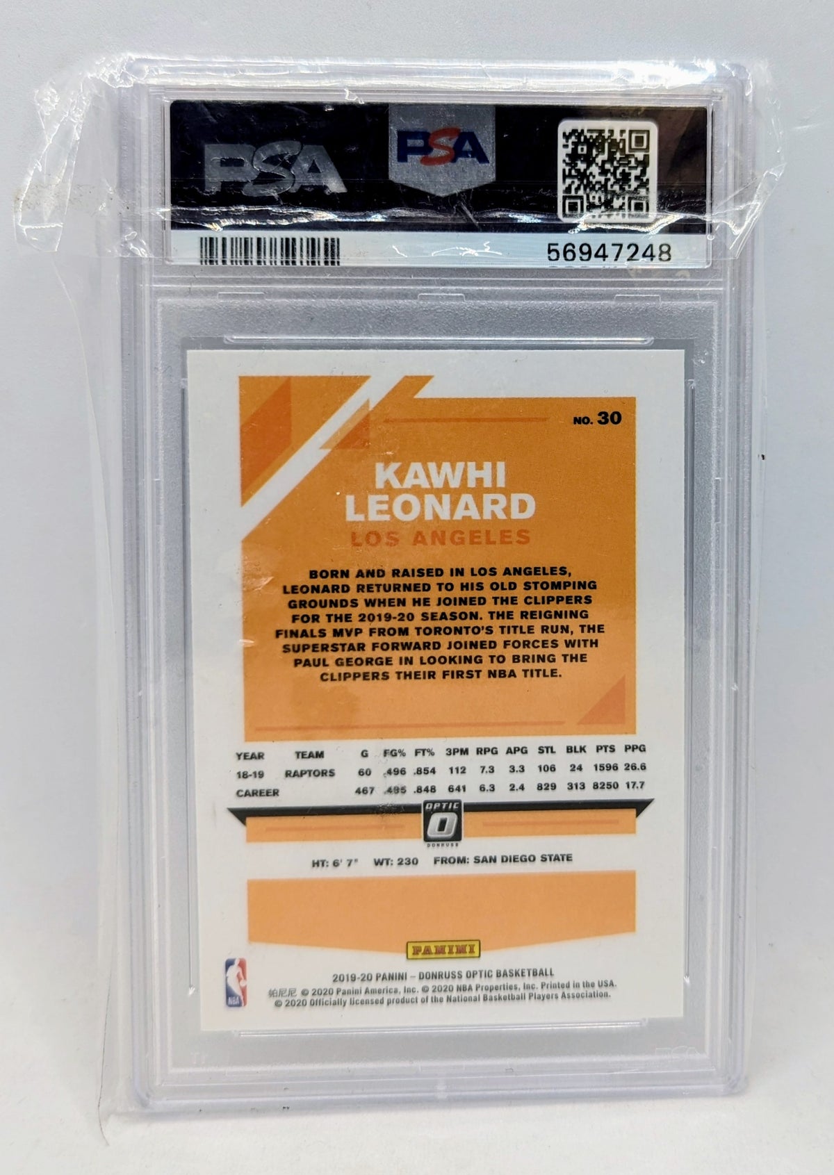 2019 Panini Donruss Optic Kawhi Leonard Holo PSA Grade Mint 10 image 2
