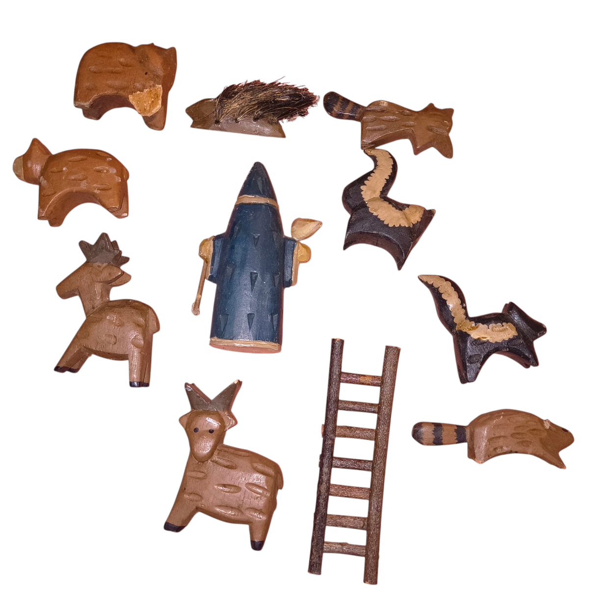 Vintage Log Cabin Noah With Animals Wood Carved image 2