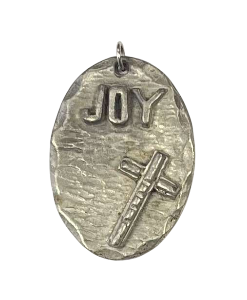 Vintage Christian Joy Pewter? Cross Oval Shaped Pendant