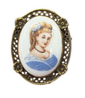 Vintage Limoges France Porcelain Lady In Blue Portrait Brooch Pin