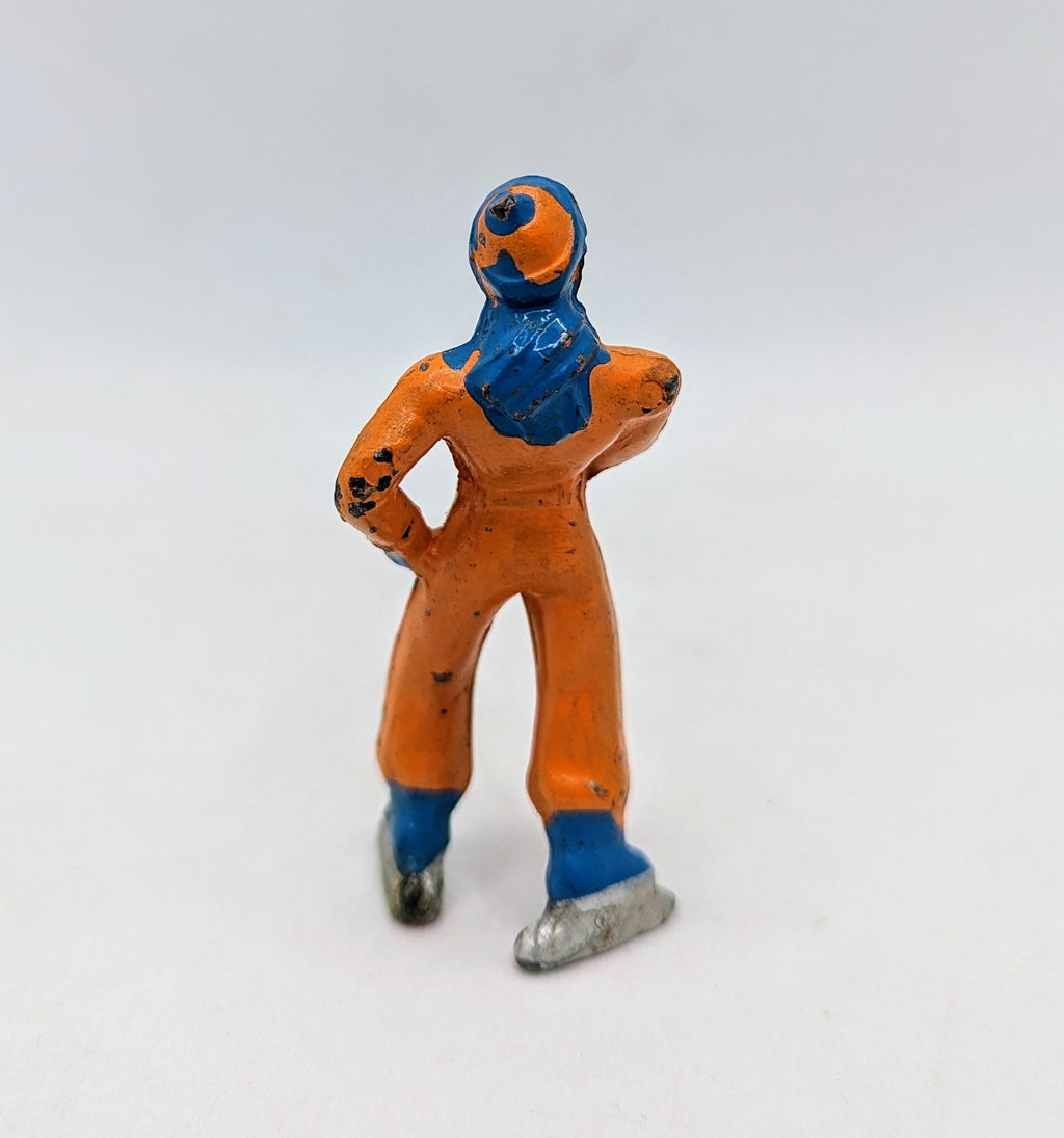 Vintage Lead Barclay Village Ice Skater Orange Blue Figure image 2