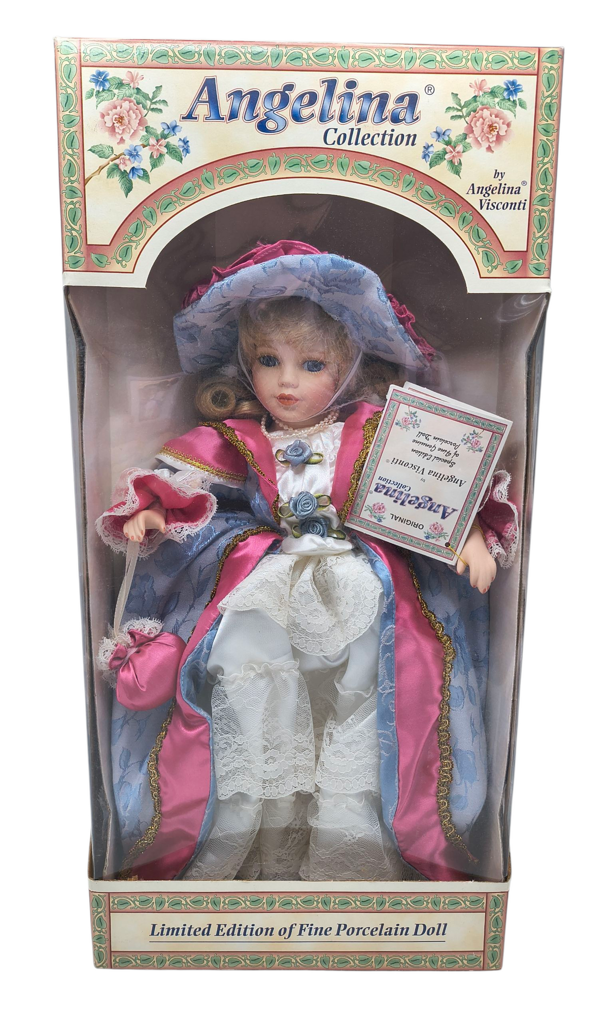 1998 Angelina Visconti Angelina Collection Victorian Pink & Blue Dress 16" Doll