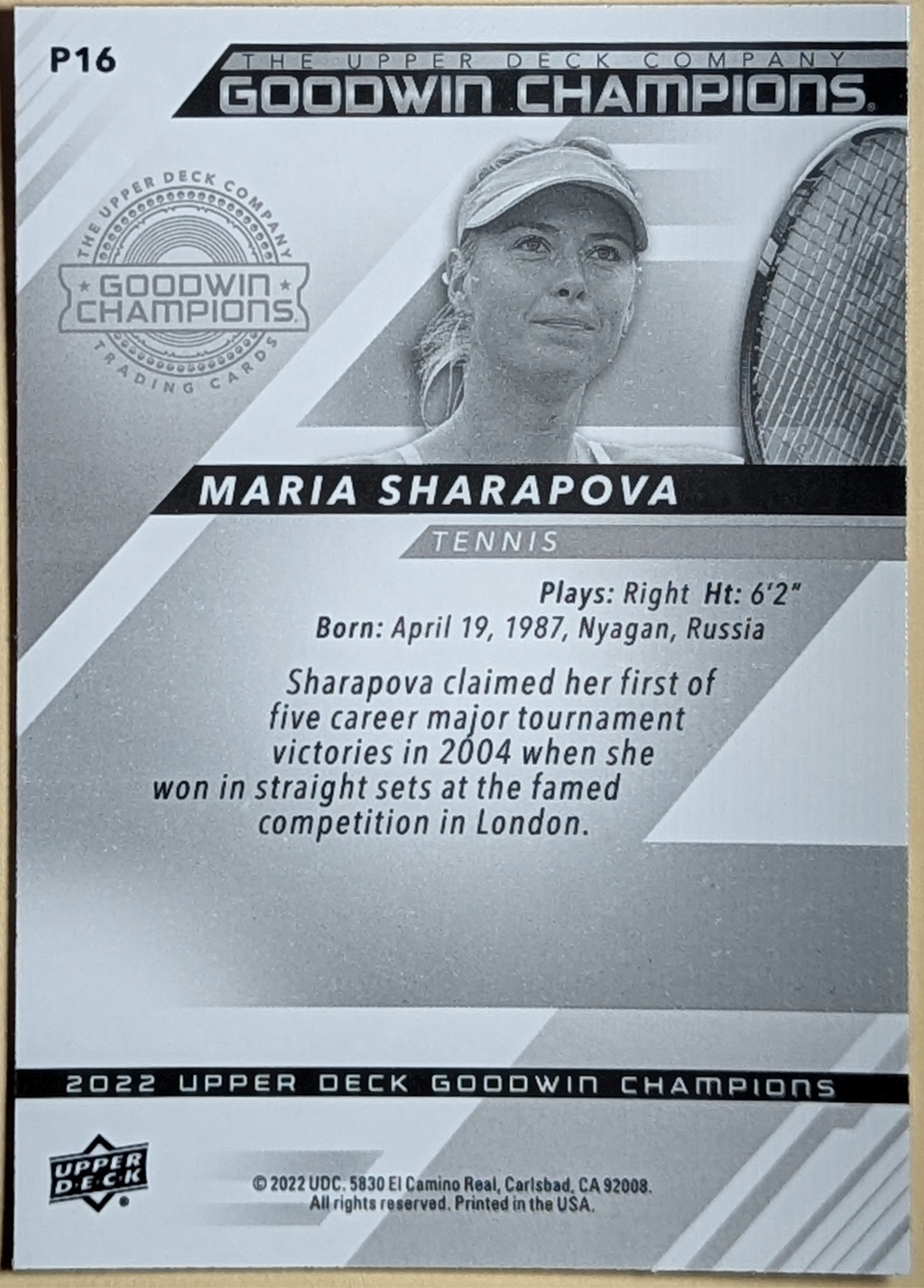 2022 Upper Deck Goodwin Champions Platinum #P16 Maria Sharapova Tennis image 2
