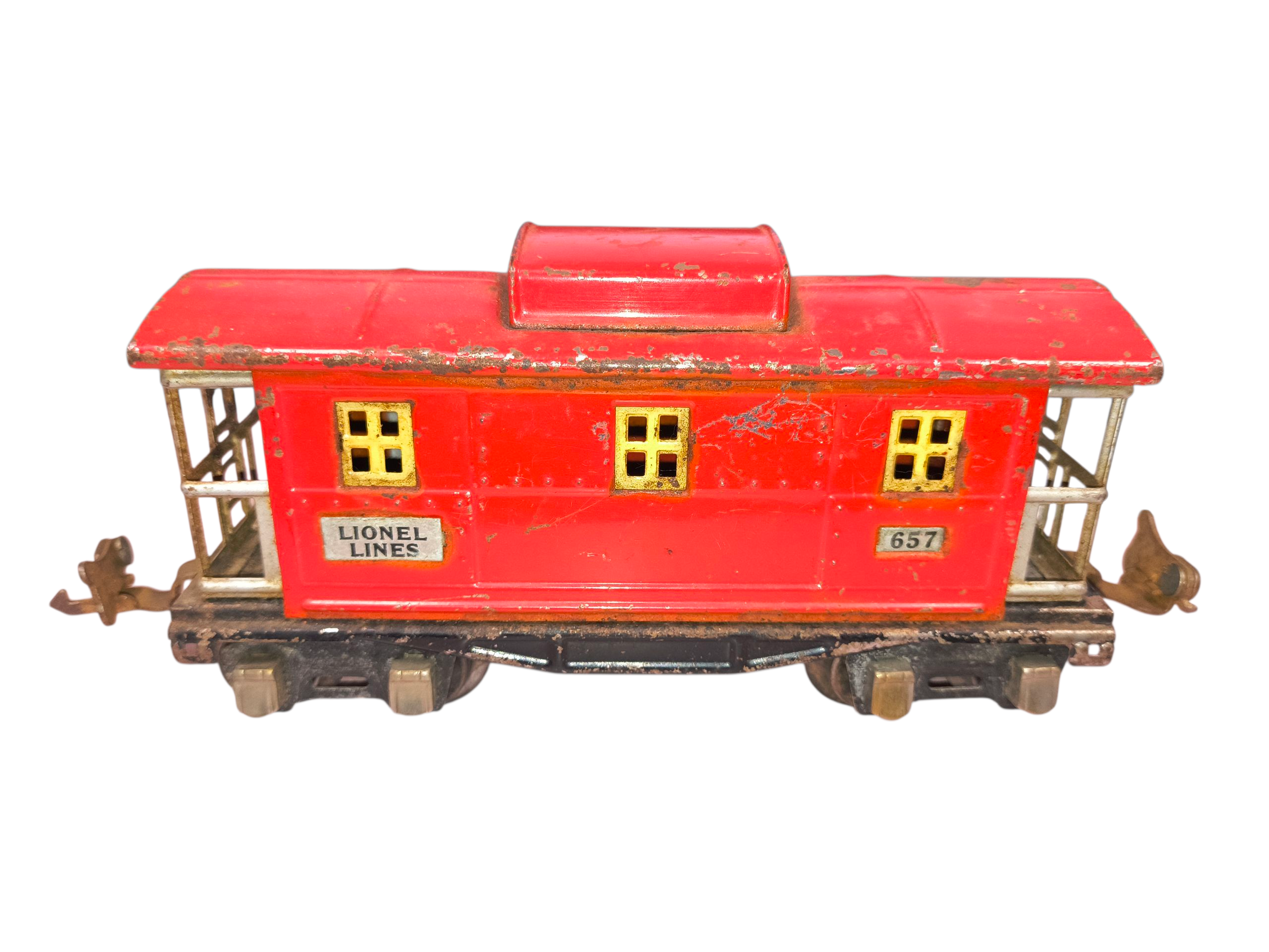 Lionel Lines Prewar 807 Caboose O Gauge 1927-1940 Tin Red Body Green Roof image 2