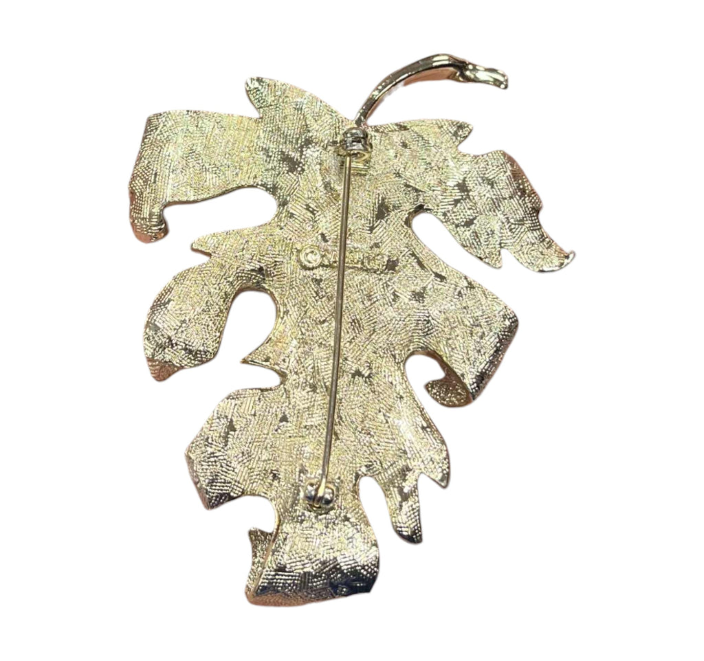 1960s Sarah Coventry Large 3" Textured Gold/Silver Tone Curled Leaf Brooch Pin image 2