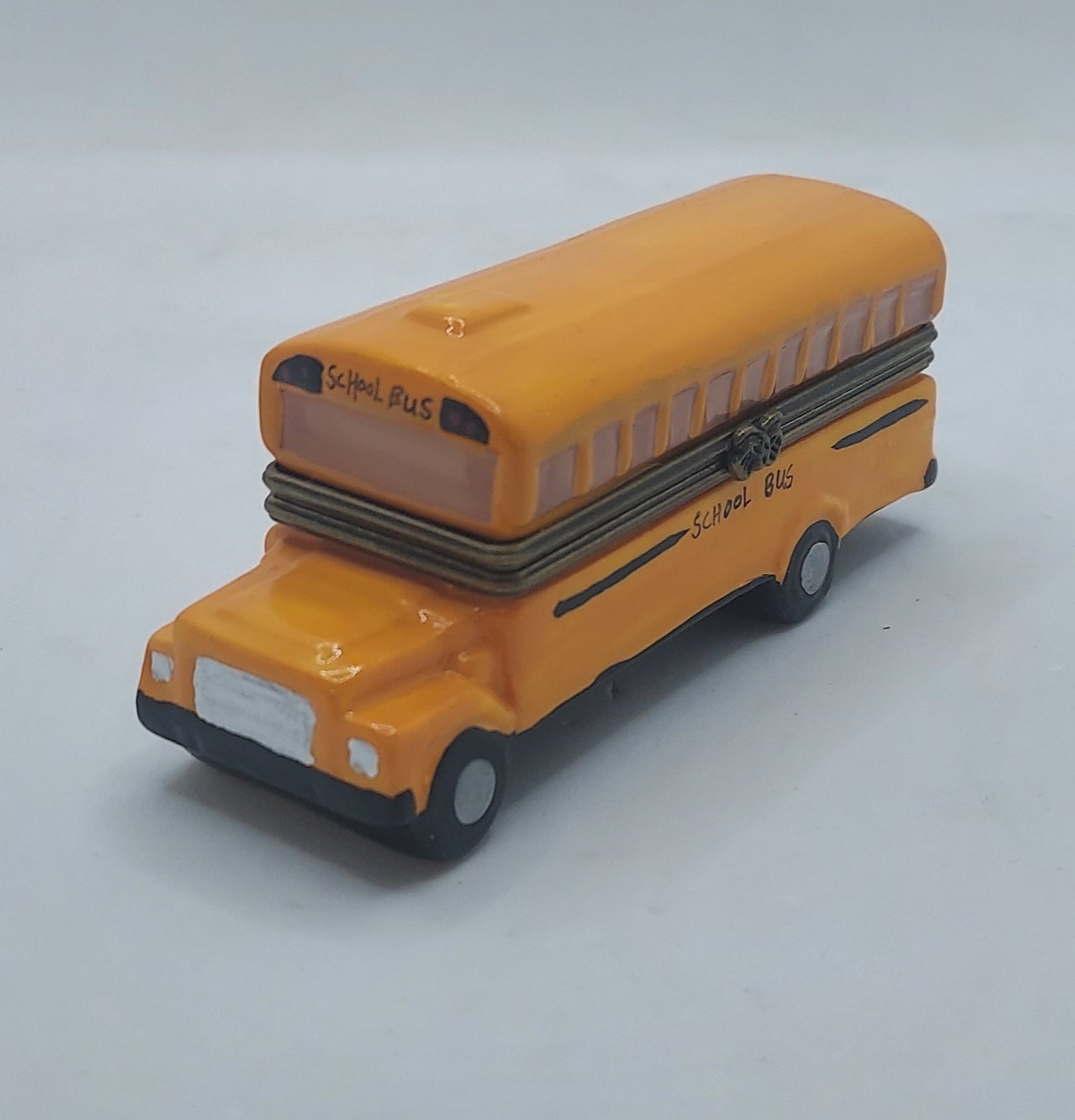 Yellow Ceramic School Bus Trinket Hinged Treasure Box image 2
