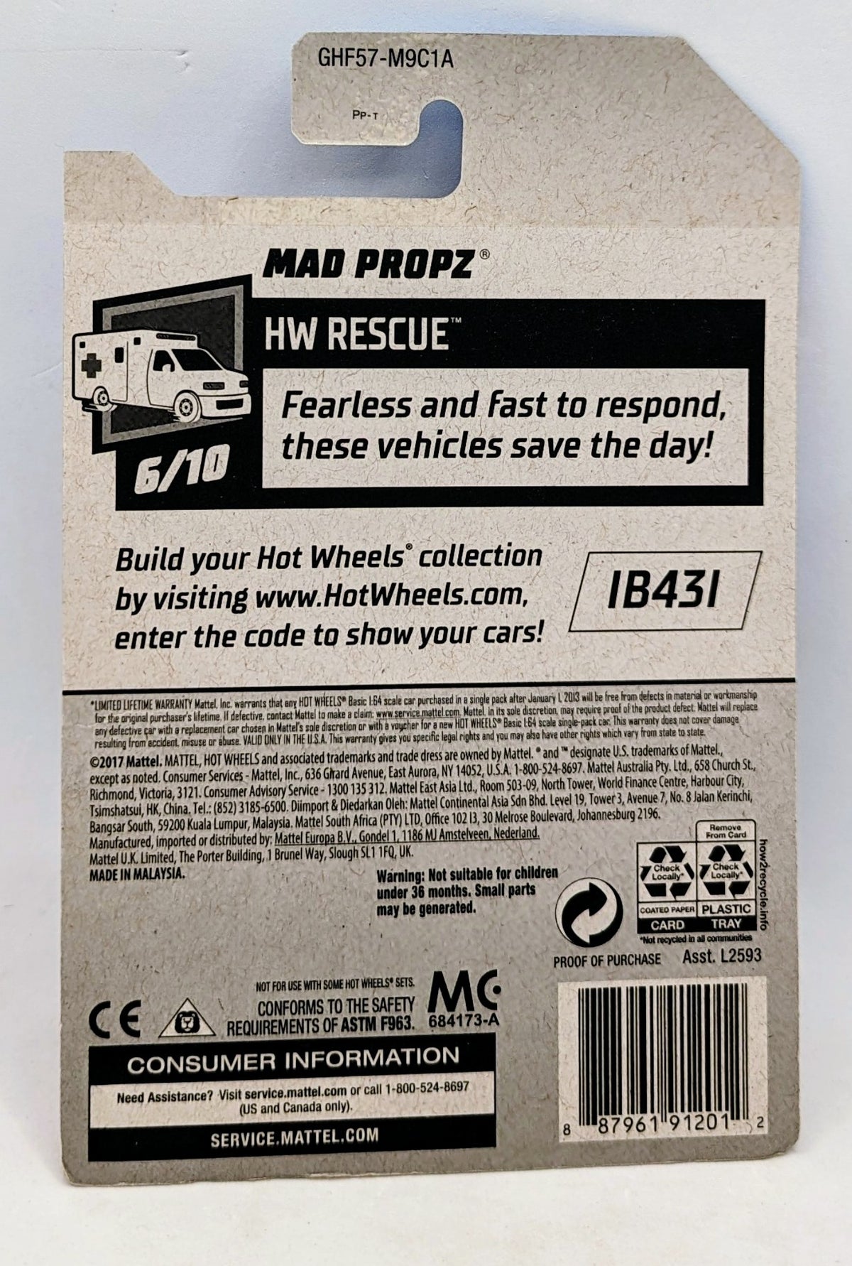 2017 Hot Wheels HW Rescue Mad Propz 186/250 Purple Orange image 2