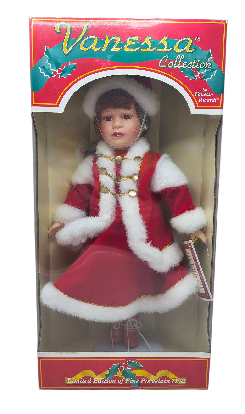 1998 Vanessa Ricardi Limited Ed. Porcelain Doll 16" Christmas Soldier Red Dress