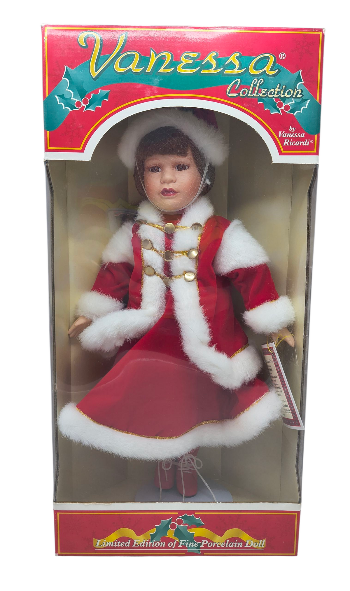 1998 Vanessa Ricardi Limited Ed. Porcelain Doll 16" Christmas Soldier Red Dress