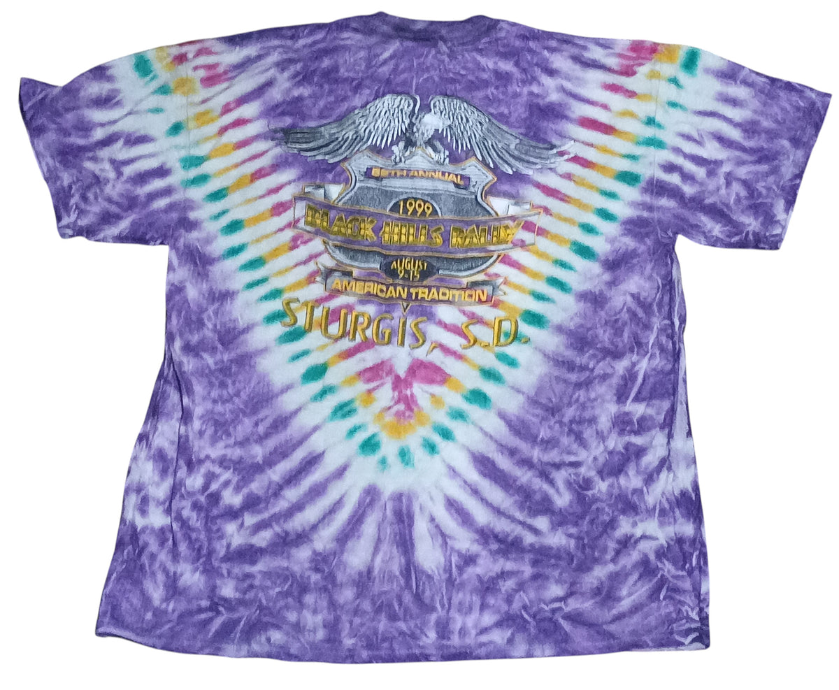 1999 59th Annual Black Hills Rally SturgisBike Week Purple Tie Dye XL T-Shirt image 2