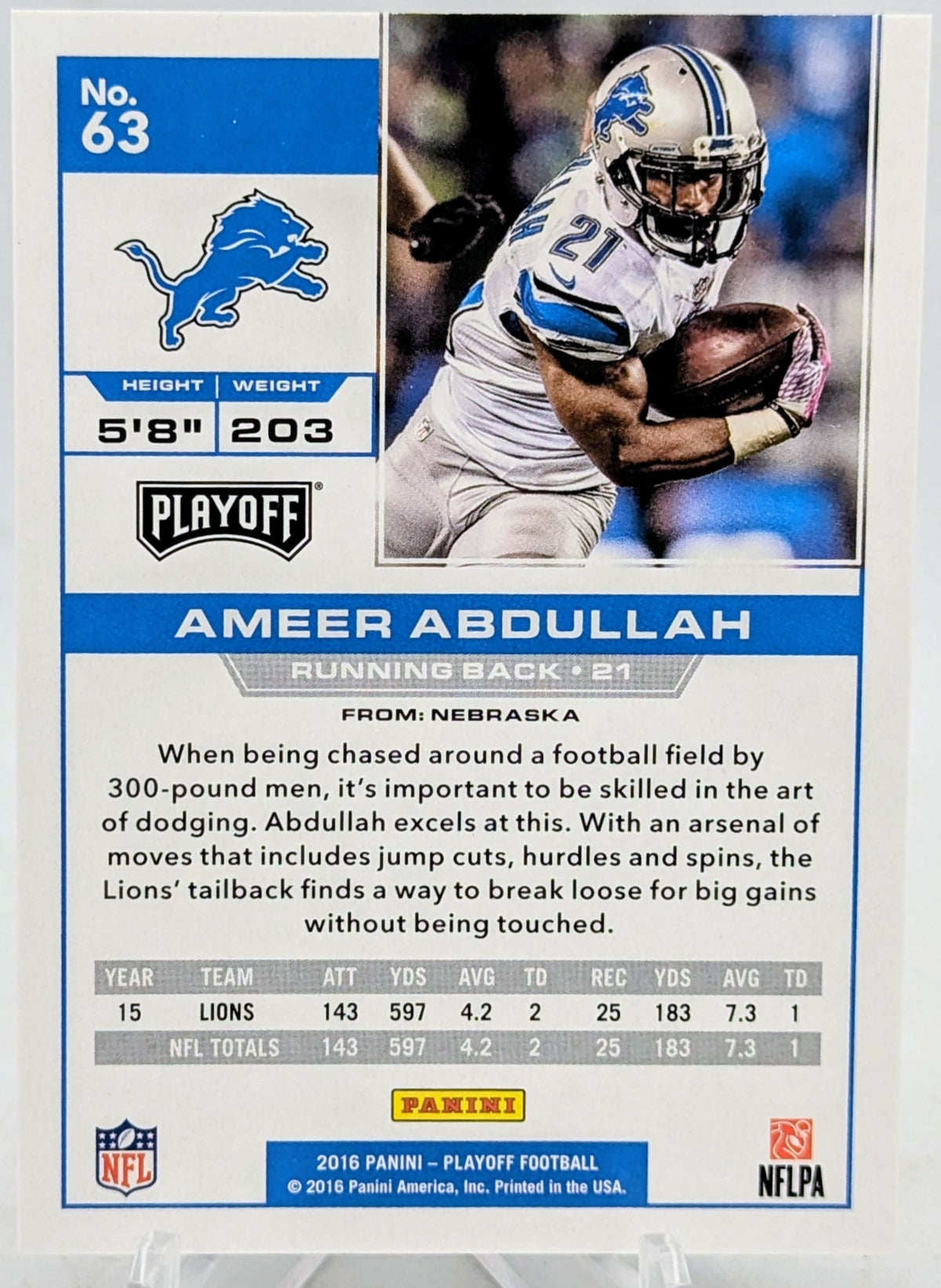 2016 Panini Playoff 3rd Down Detroit Lions #63 Ameer Abdullah /25 image 2