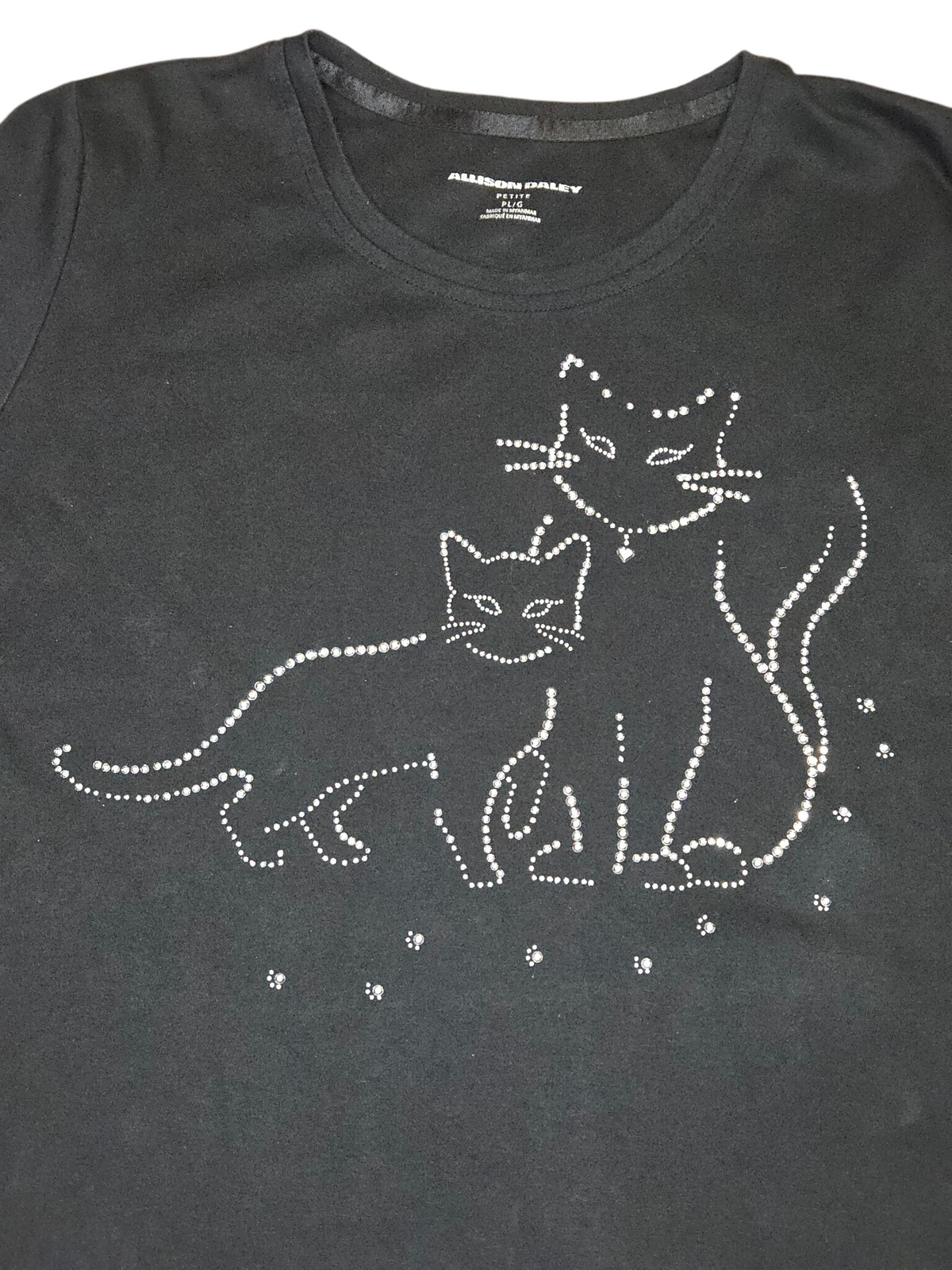 Allison Daley Rhinestone Cats Graphic Womens Black Shirt Size PL/G Petite image 3