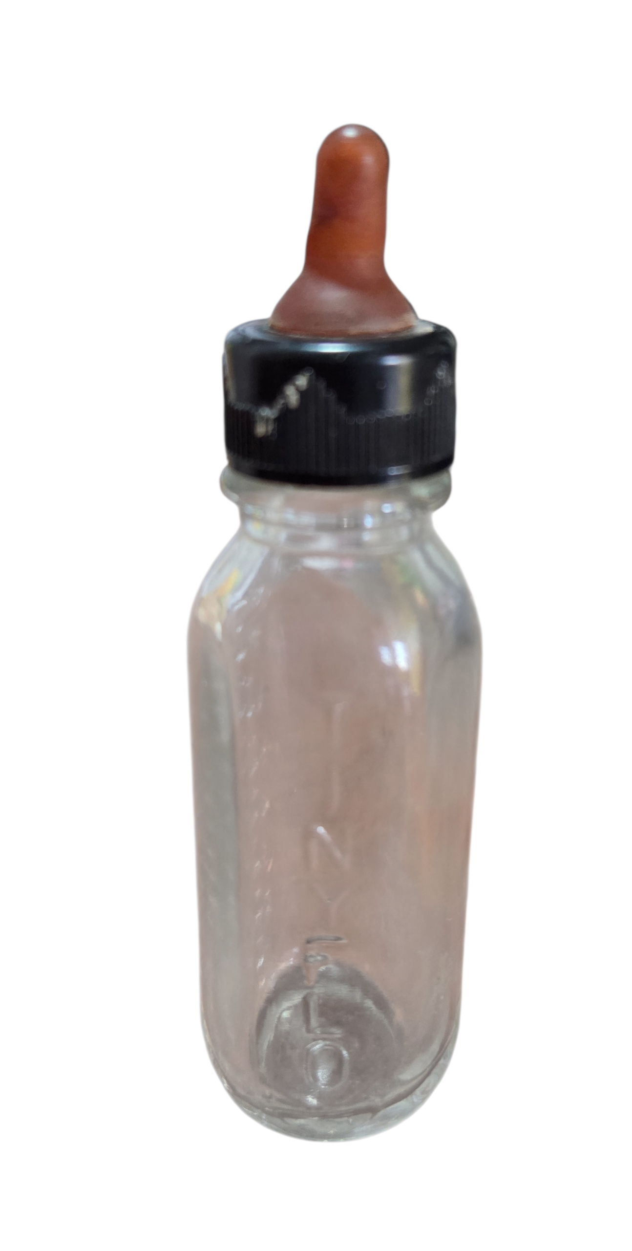 Vintage 1940's Mae Marie Inc NYC Glass Tinyflo Baby Bottle 4" Tall image 2
