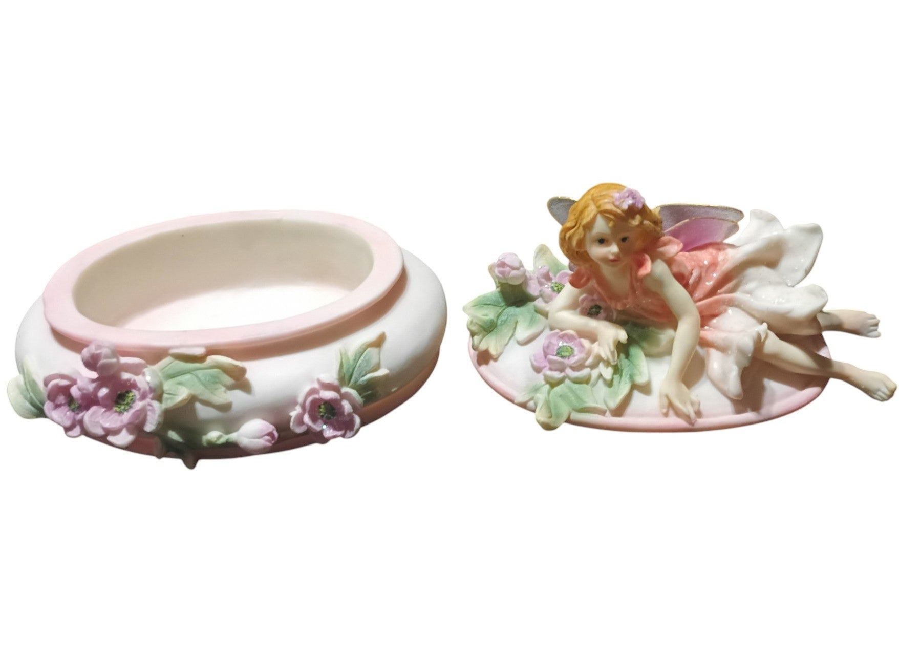 Vintage Montefiori Fairy And Flowers 7" Polyresin Trinket / Jewelry Box image 5