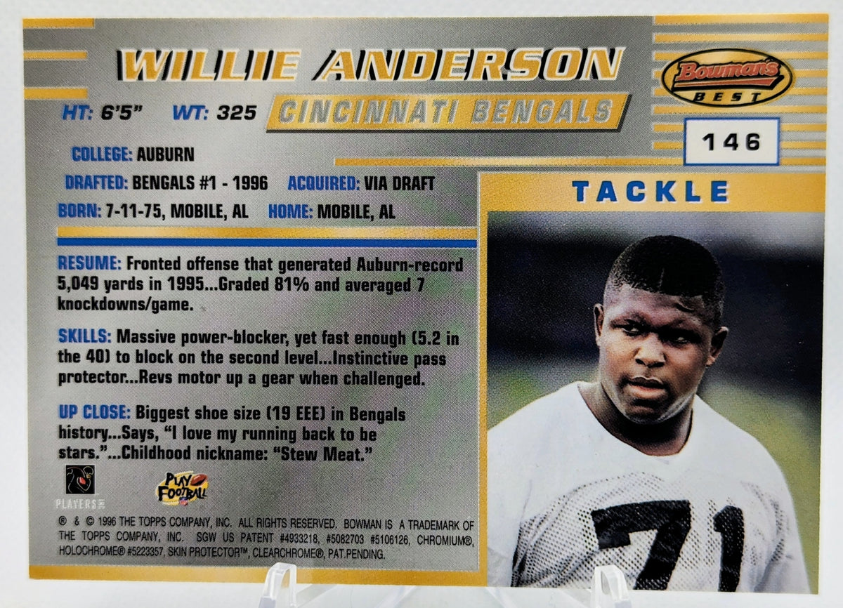 1996 Bowmans Best #146 Willie Anderson Rookie RC Cincinnati Bengals Future image 2