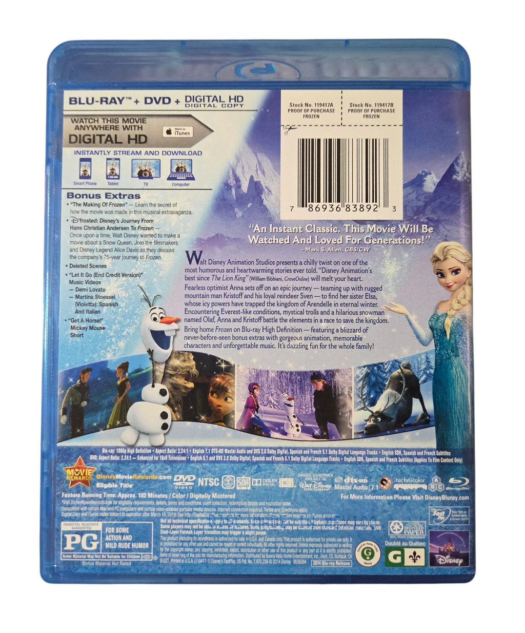 Disney Frozen Collectors Edition Blu-ray/Digital Copy - Missing DVD image 2