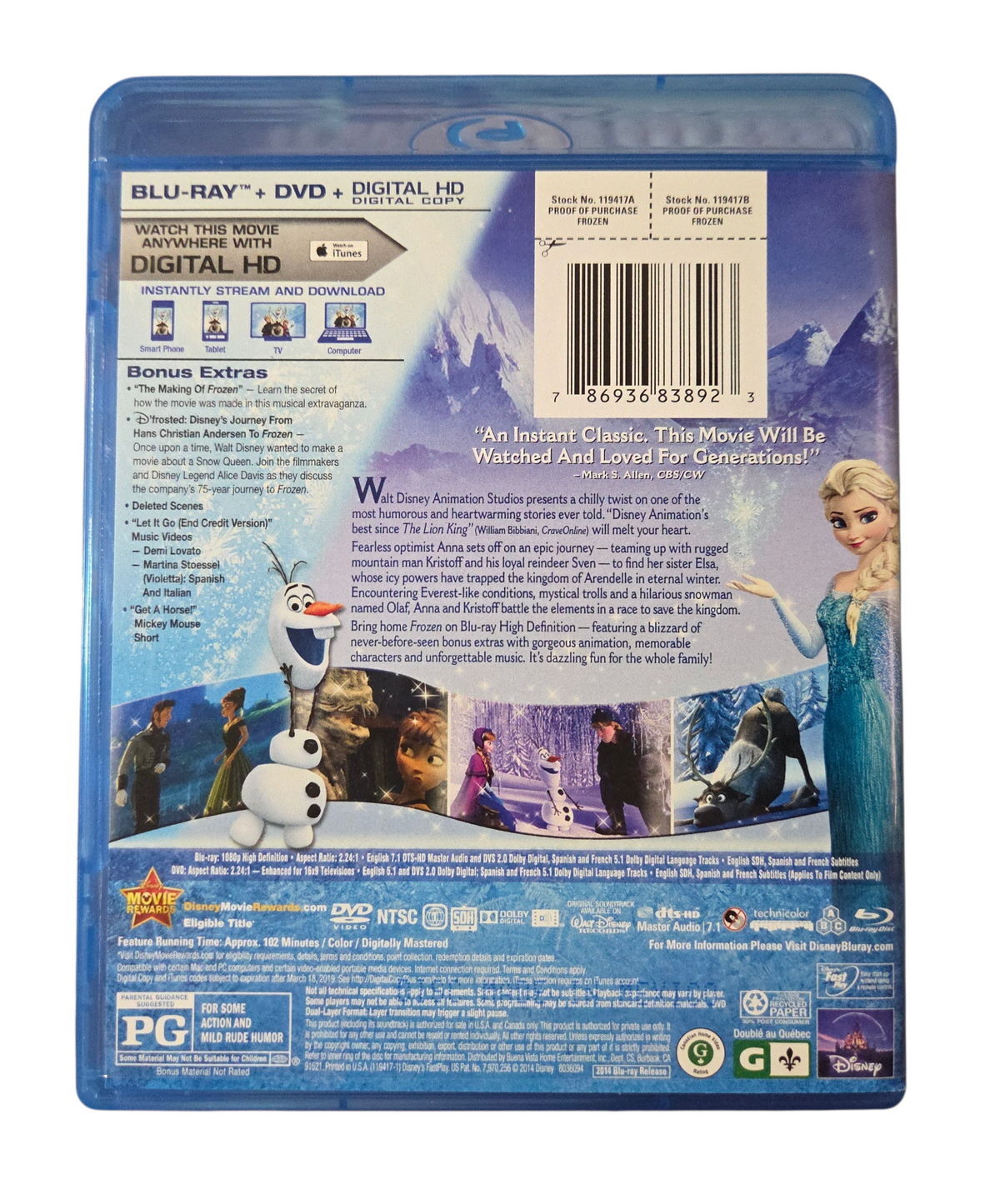 Disney Frozen Collectors Edition Blu-ray/Digital Copy - Missing DVD image 2