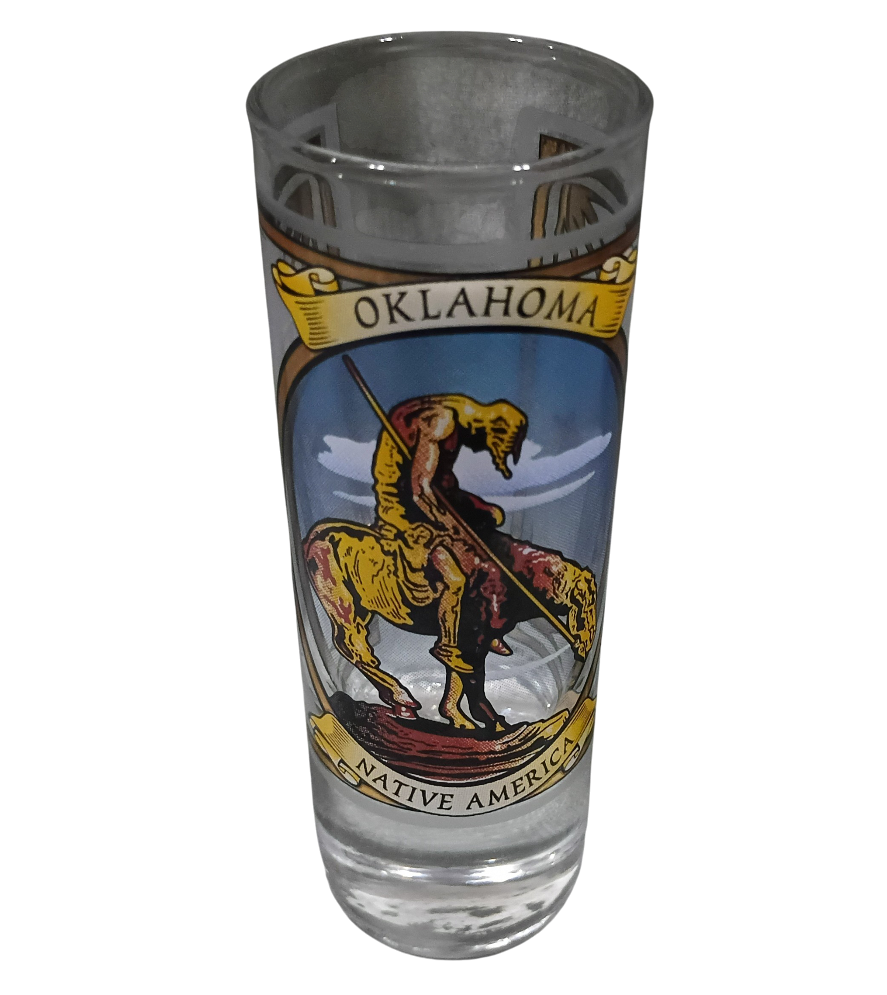 Vintage Real Time Oklahoma Native America Tall Shot Glass