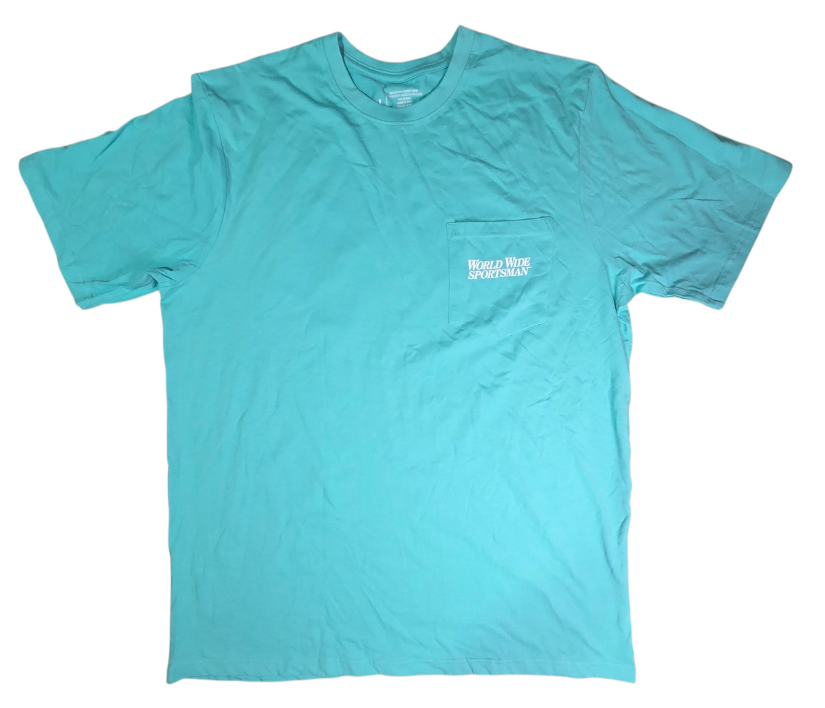 World Wide Sportsman Since 1967 Bass Teal Double Sided Pocket T-Shirt Large