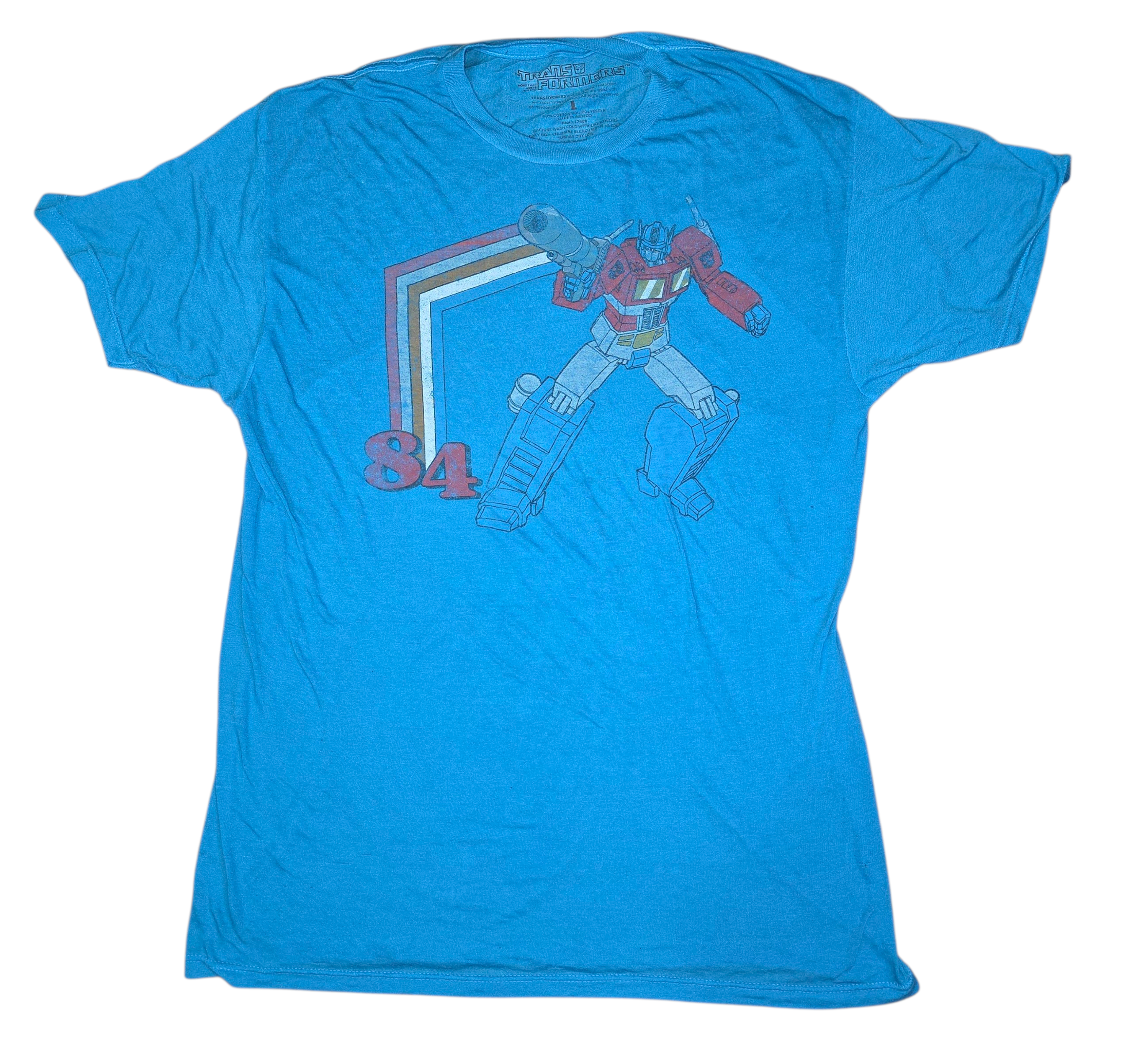Transformers Optimus Prime 1984 Burn Out Sheer Blue T-Shirt Size Large