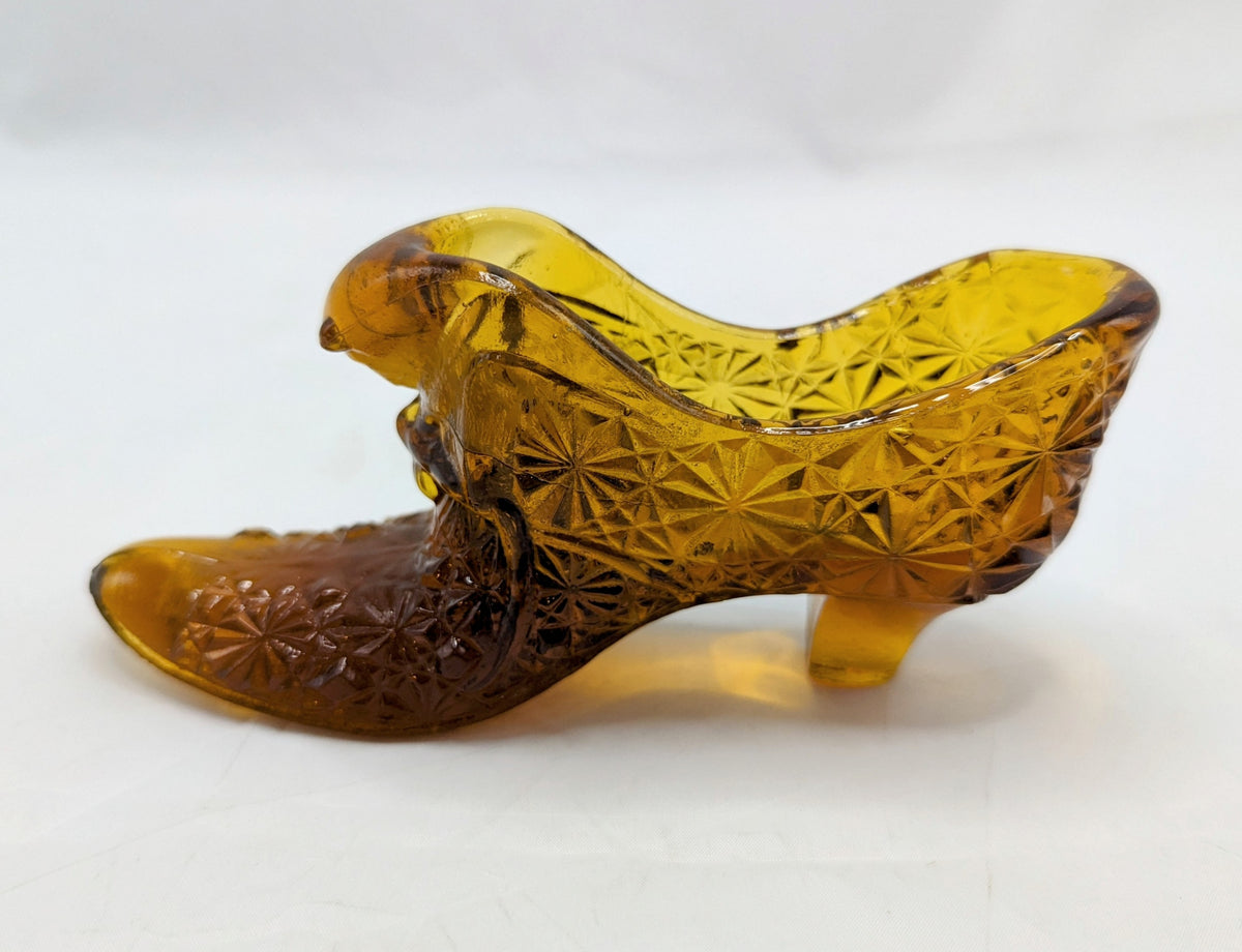 Vintage Fenton Daisy And Button Style Amber Glass Shoe Figurine image 2